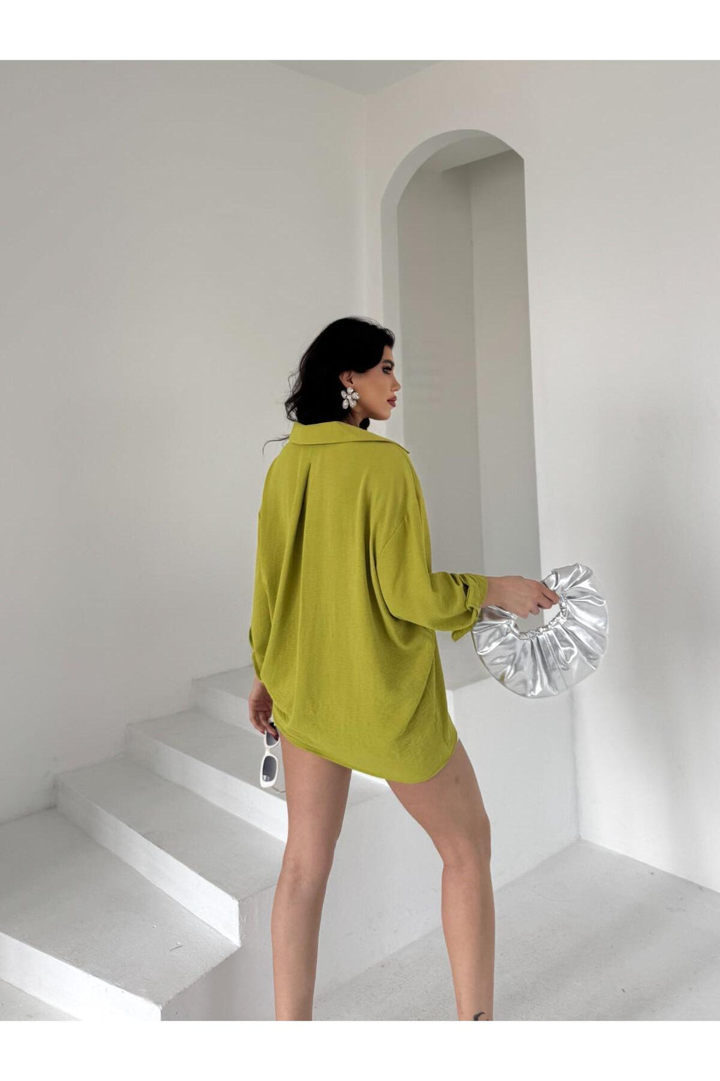 PWG903250053 - Kadın Flory Ayrobin Oversize Tek Cep Gömlek - SARI