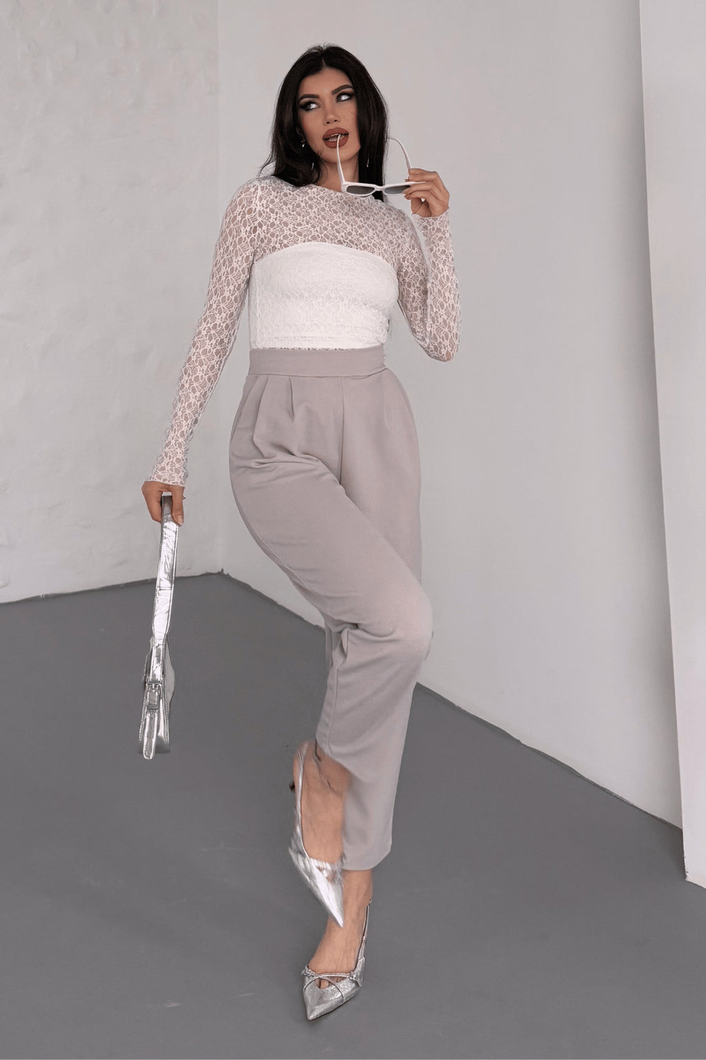 PWG0809241500 - Scuba Harem Pantolon, Krep Kumaş, Rahat Kalıp - GRİ