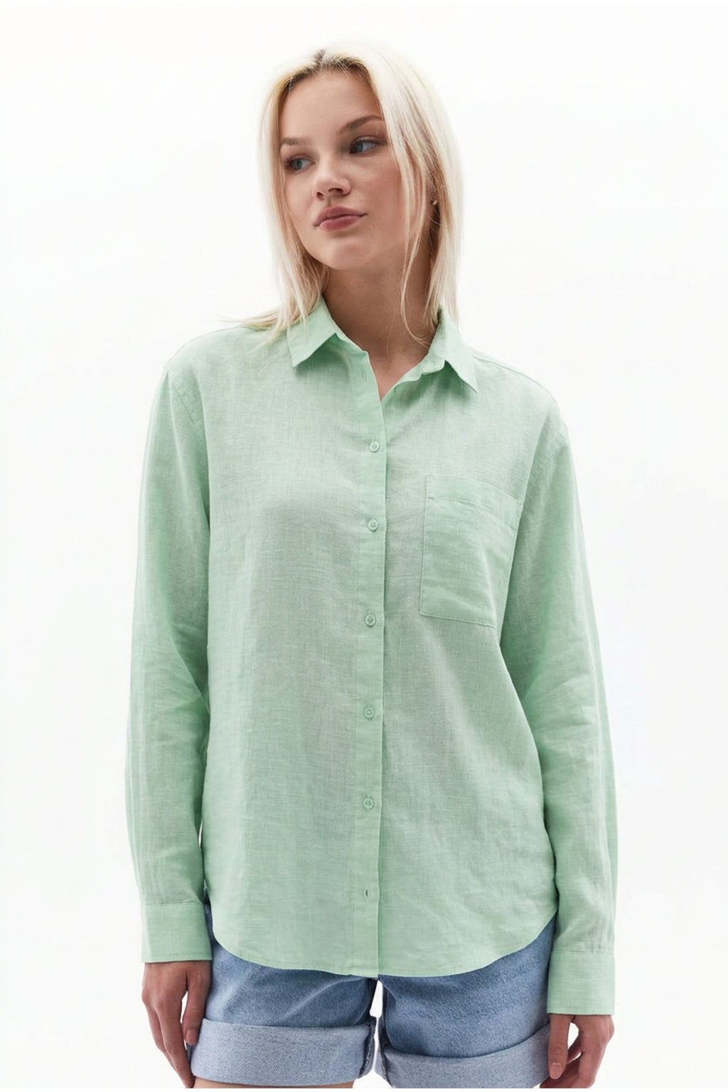 PWGPERRY - Kadın Perry Keten Gömlek Oversize - Mint
