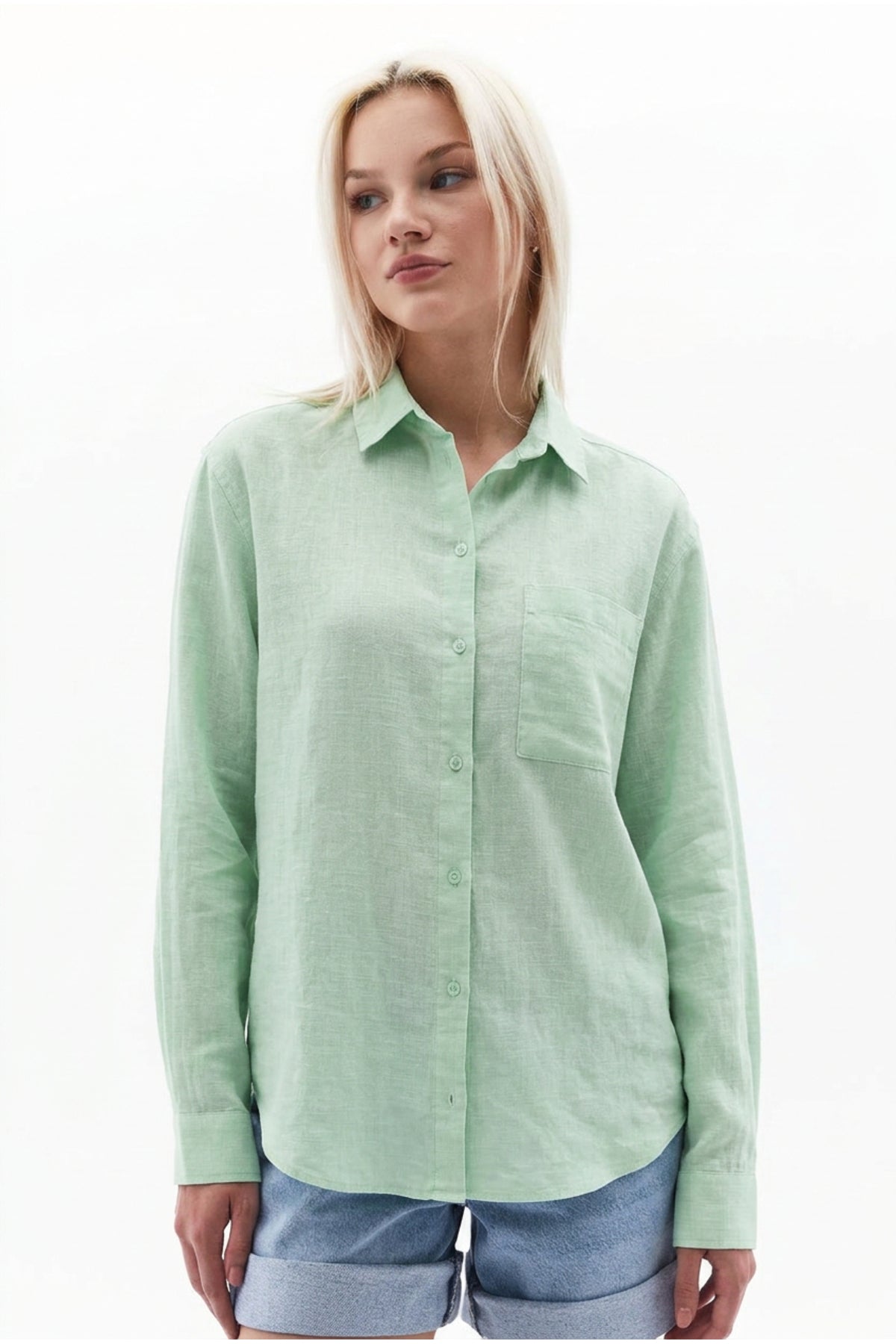 PWGPERRY - Kadın Perry Keten Gömlek Oversize - Mint