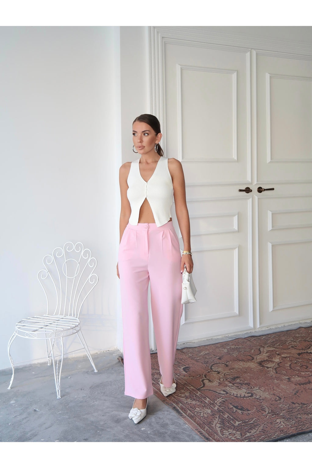 PWG1308251921 - Kadın Loretta Beli Pileli Palazzo Pantolon - Pembe