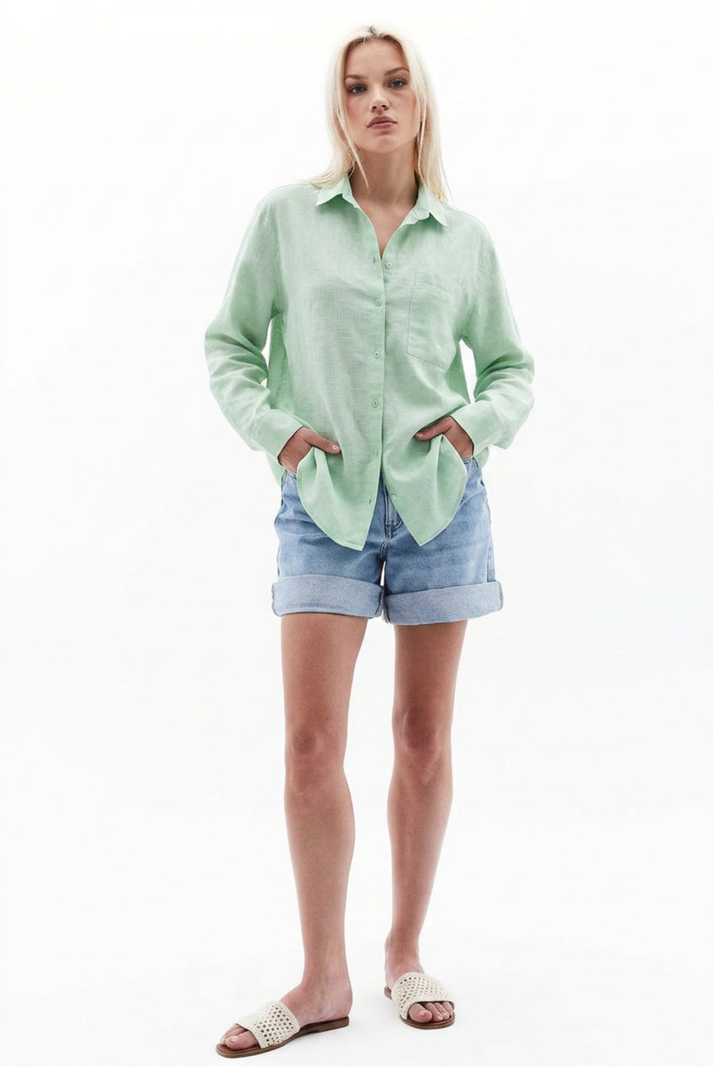 PWGPERRY - Kadın Perry Keten Gömlek Oversize - Mint