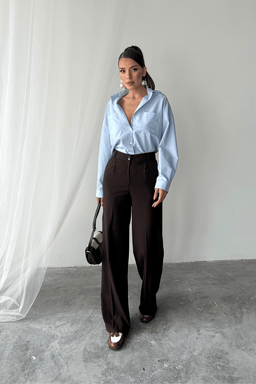 PWG1405251502 - Kadın Sindy Palazzo Model Kumaş Pantolon - Kahverengi