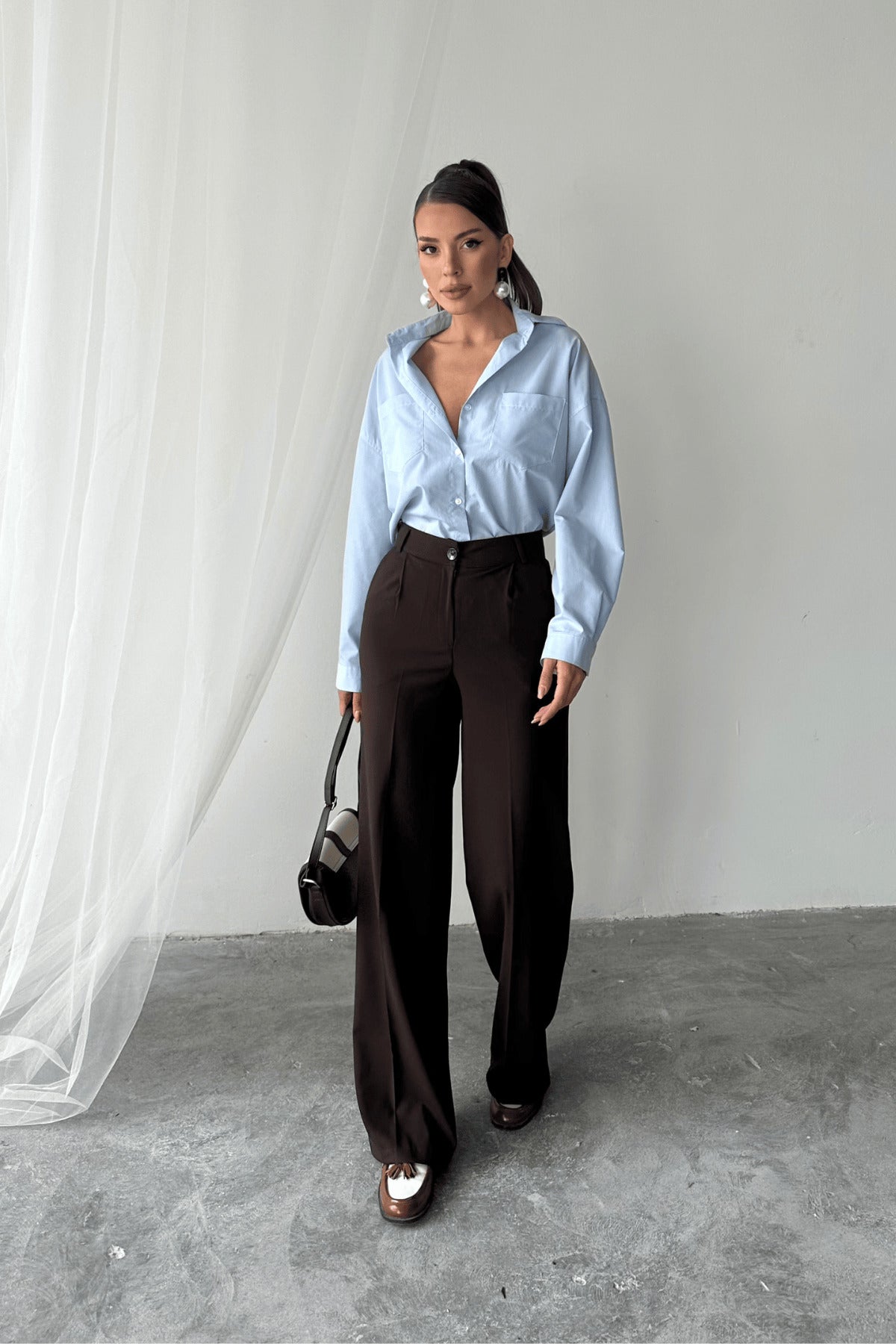 PWG1405251502 - Kadın Sindy Palazzo Model Kumaş Pantolon - Kahverengi