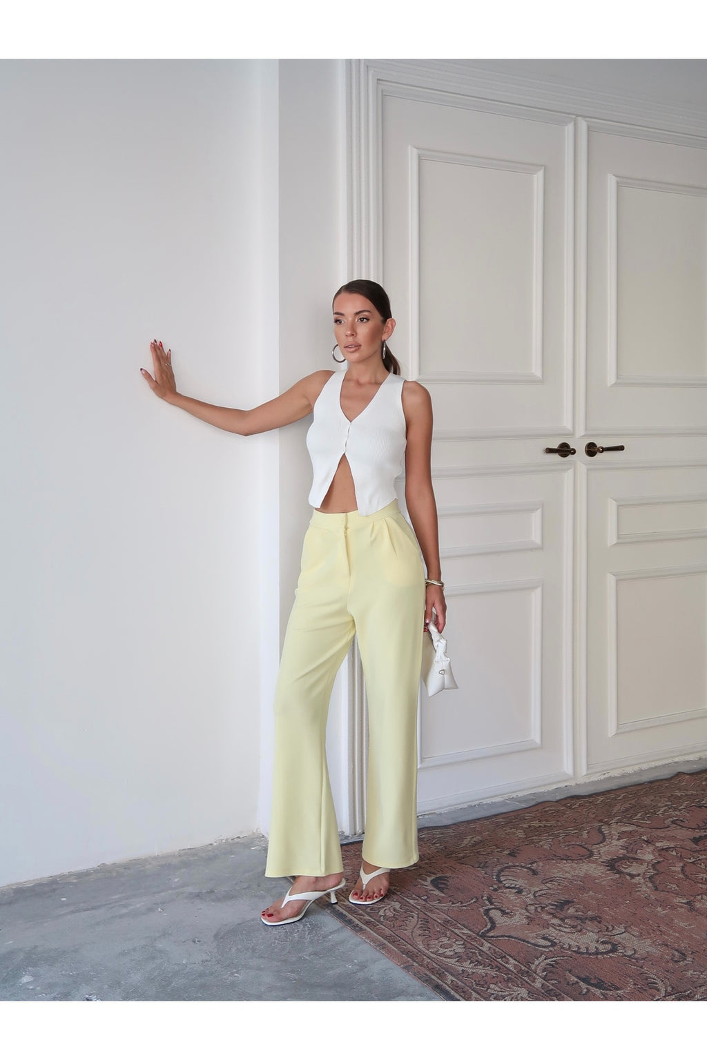 PWG1308251921 - Kadın Loretta Beli Pileli Palazzo Pantolon - Sarı