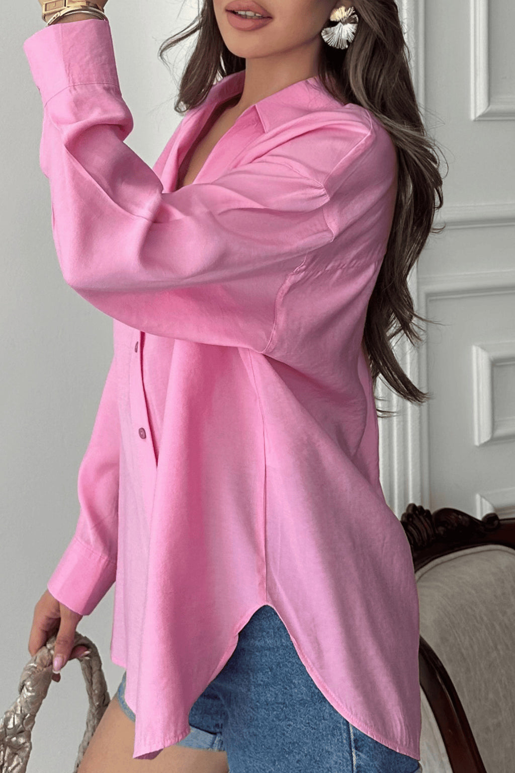 PWG1504250126 - Kadın Freya Modal Kumaş Oversize Gömlek - Pembe