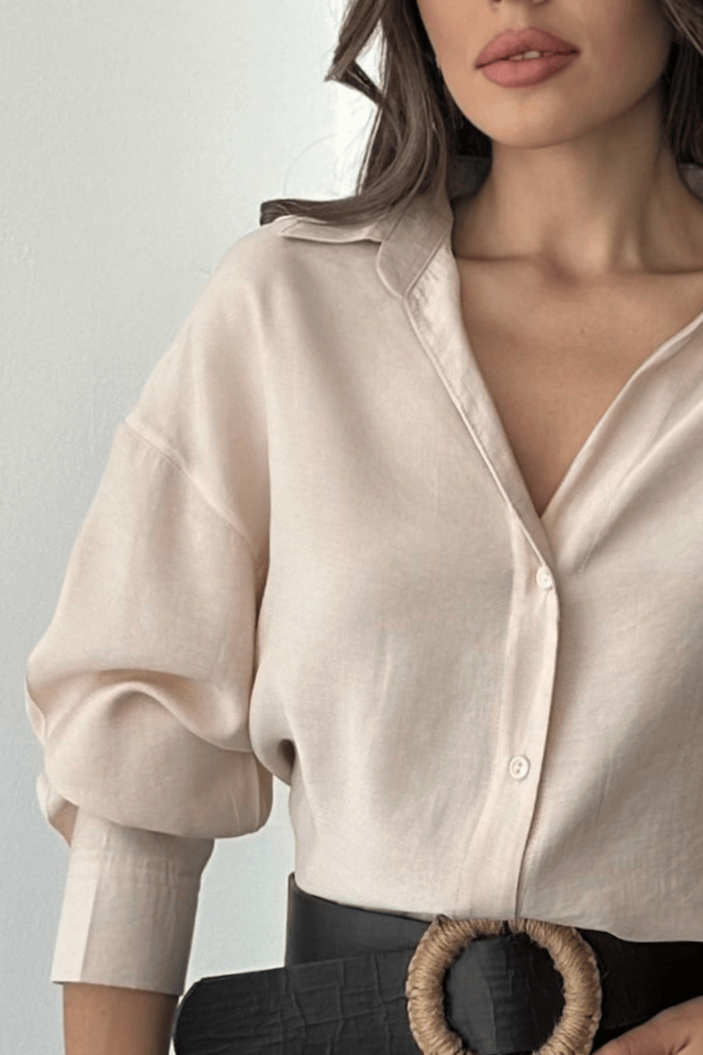 PWG1504250126 - Kadın Freya Modal Kumaş Oversize Gömlek - Taş