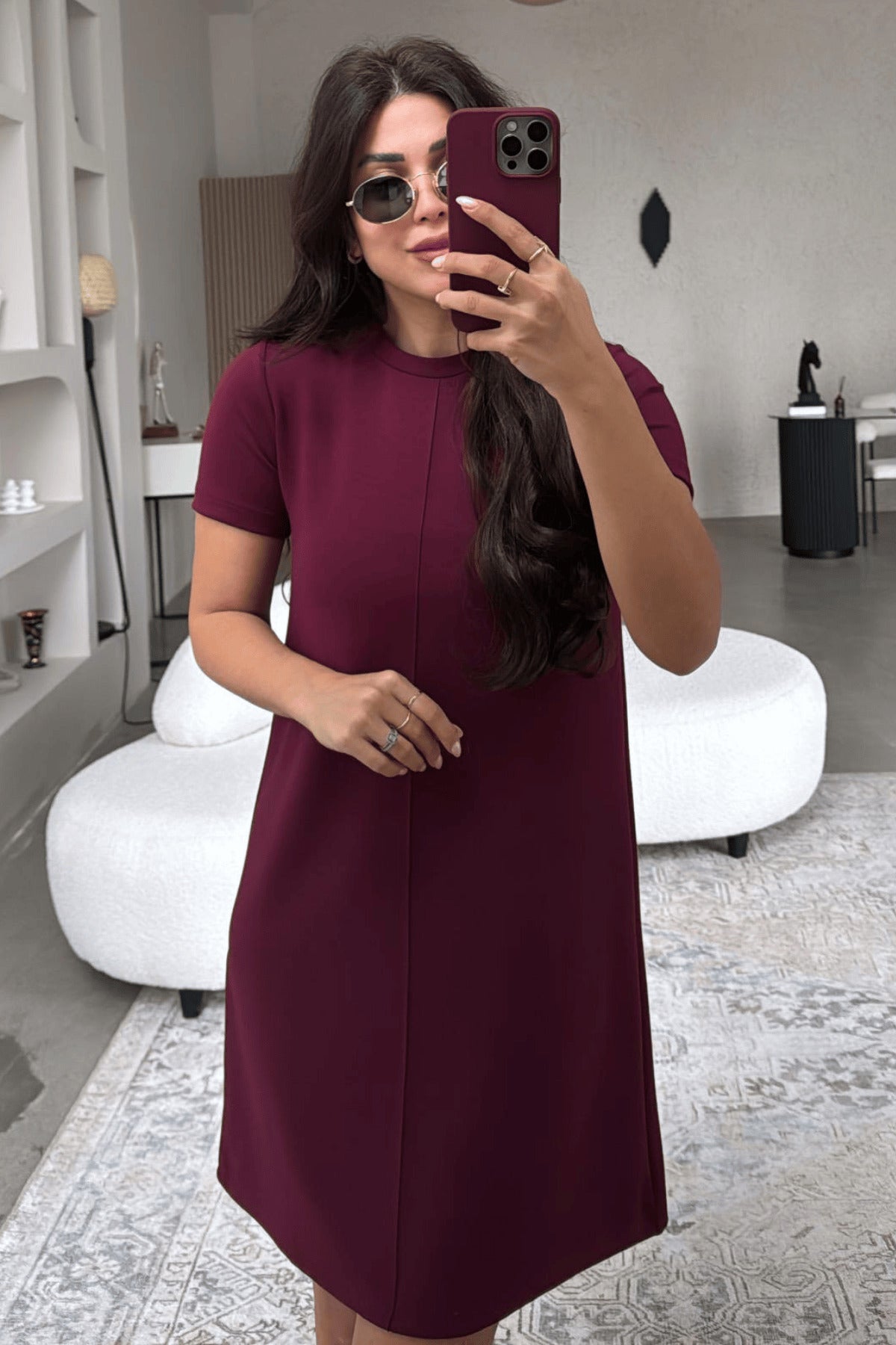 PWG1004250032 - Kadın Clara Önü Çima Detaylı Elbise - Bordo