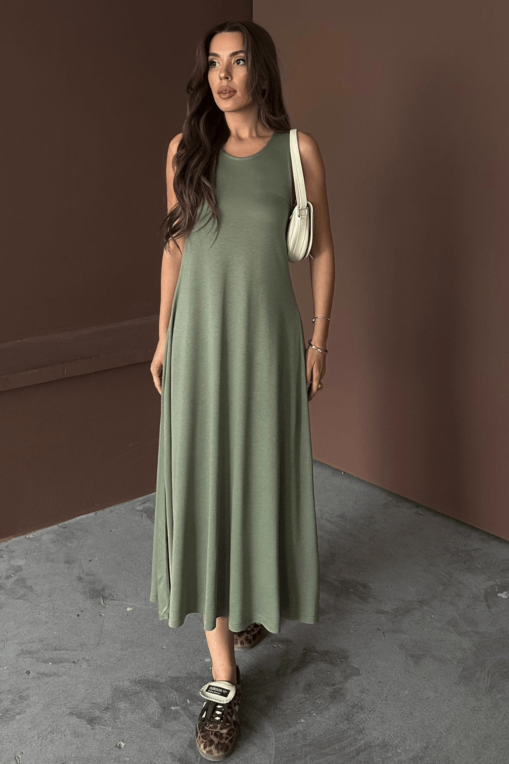 PWG1504251825 - Kadın Eleanor Yeşil Modal Pike Kumaş Maxi Yazlık Elbise - Mint