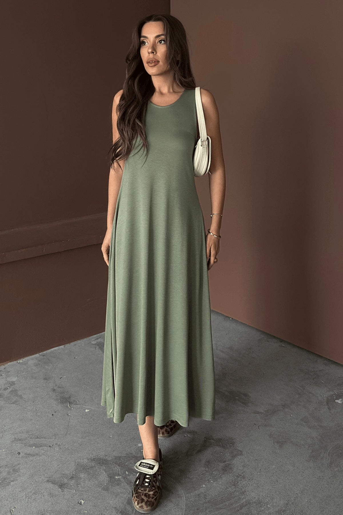 PWG1504251825 - Kadın Eleanor Yeşil Modal Pike Kumaş Maxi Yazlık Elbise - Mint
