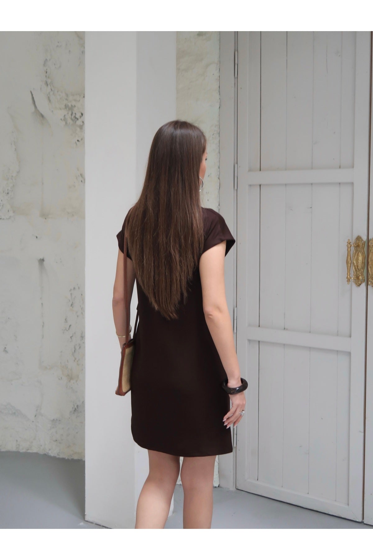 PWG1004250151 - Kadın Penny Polo Yaka Cepli Elbise - Soft Modal Kumaş - Kahverengi