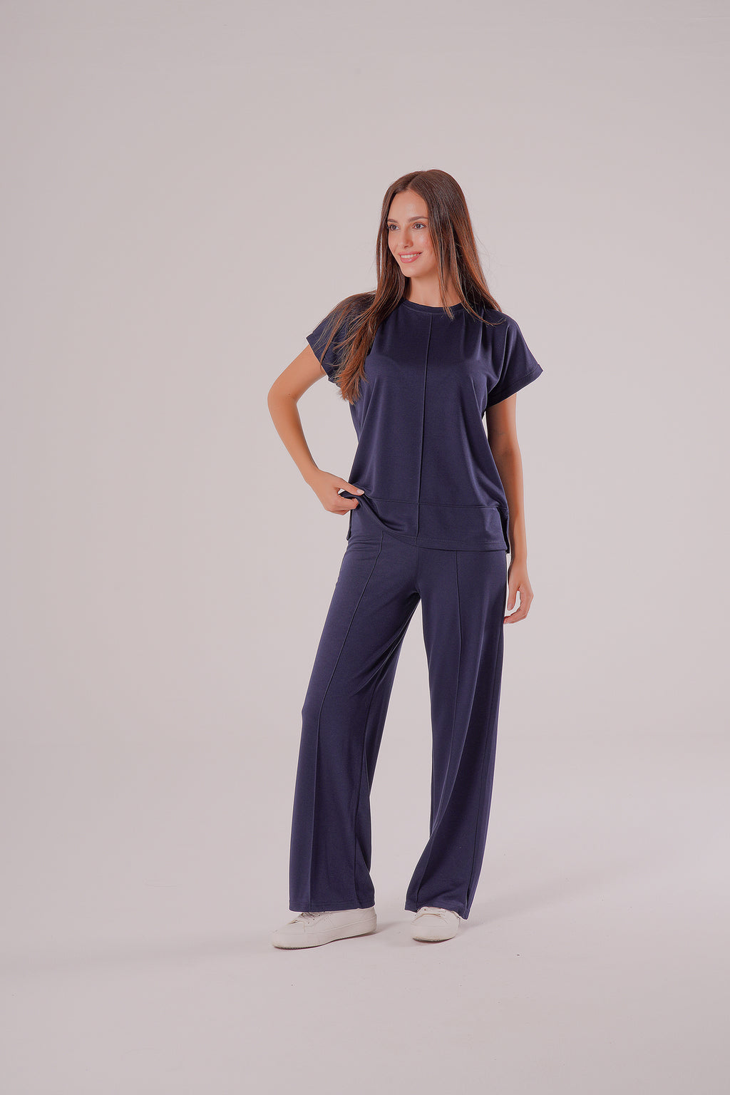 PWG0907251756 - Kadın Meadow Modal Çimalı T-shirt-Pantolon Takım - Lacivert