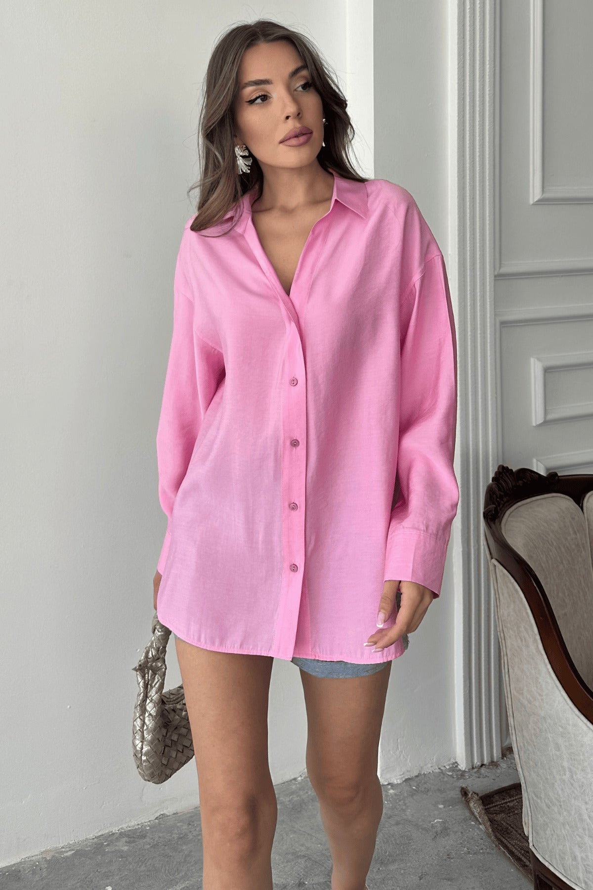 PWG1504250126 - Kadın Freya Modal Kumaş Oversize Gömlek - Pembe