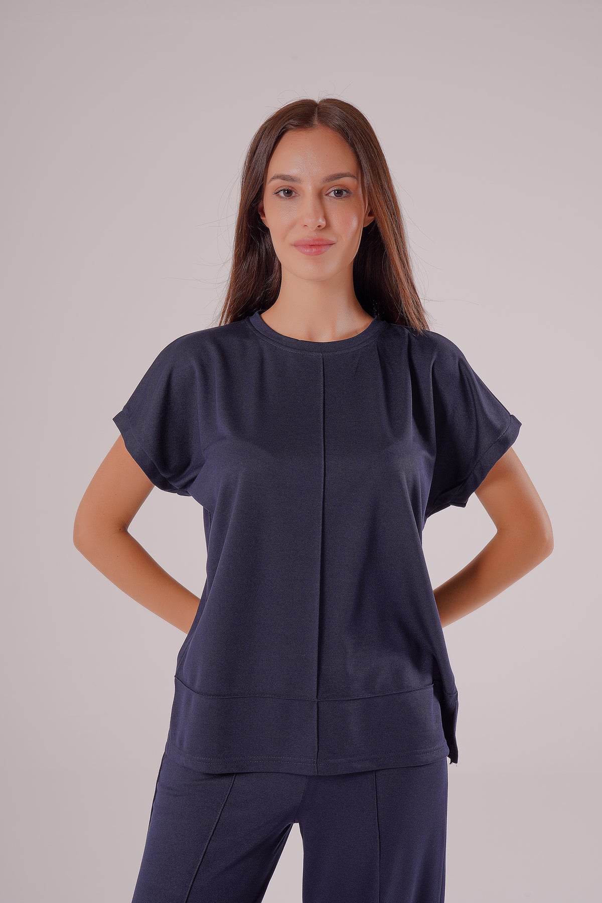 PWG0907251756 - Kadın Meadow Modal Çimalı T-shirt-Pantolon Takım - Lacivert