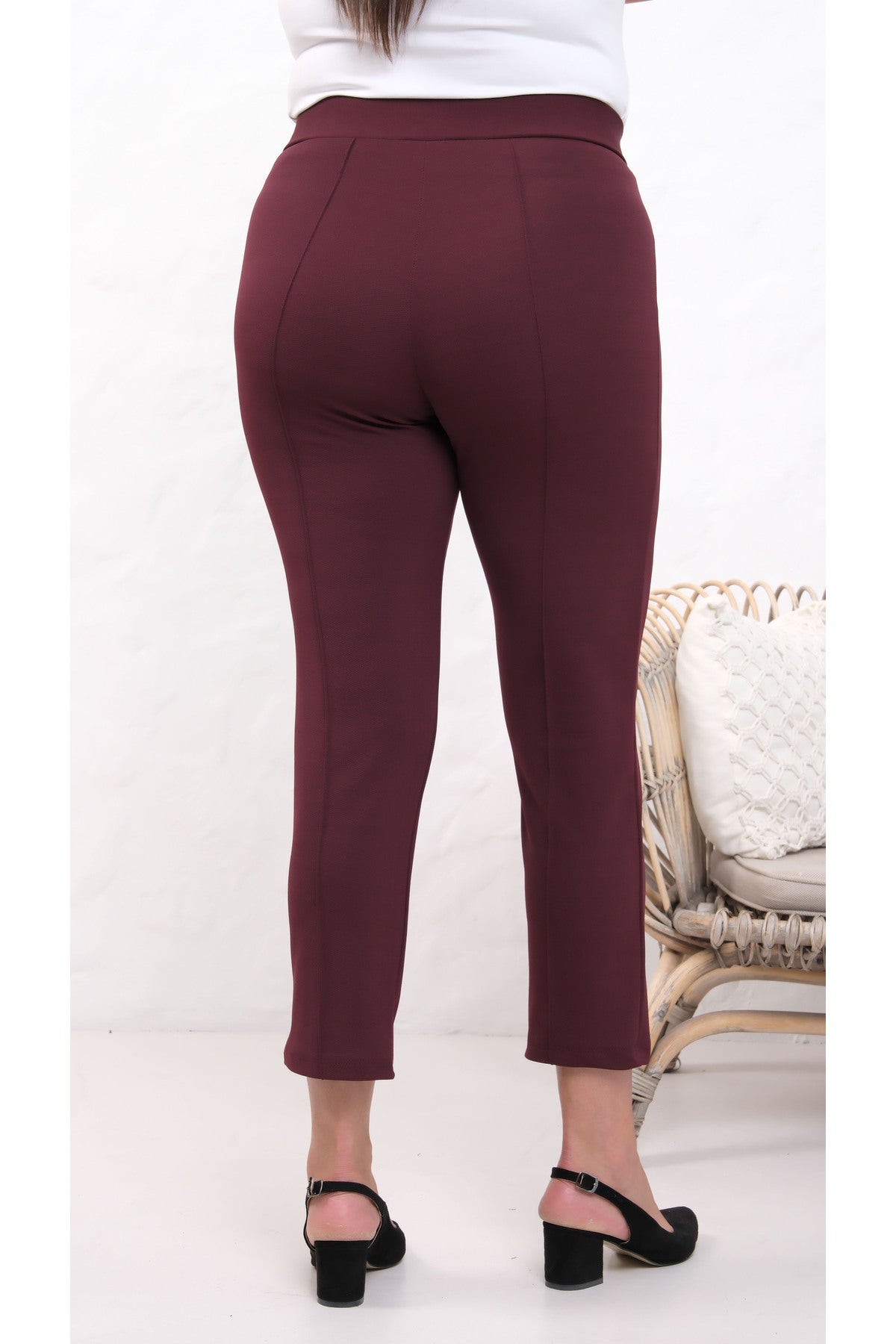 PWG909241317 - Likralı Bordo Büyük Beden Dar Paça Pantolon, 4 Mevsim, Vücudu Toplayan Pantolon