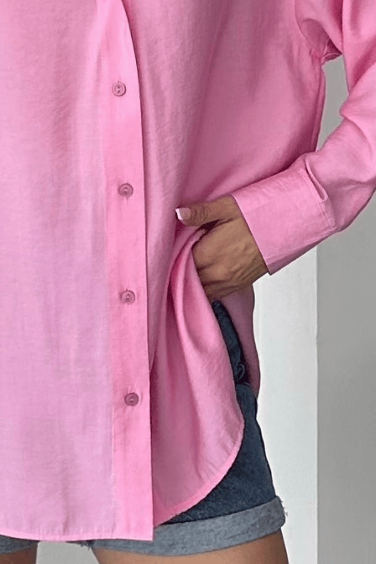 PWG1504250126 - Kadın Freya Modal Kumaş Oversize Gömlek - Pembe