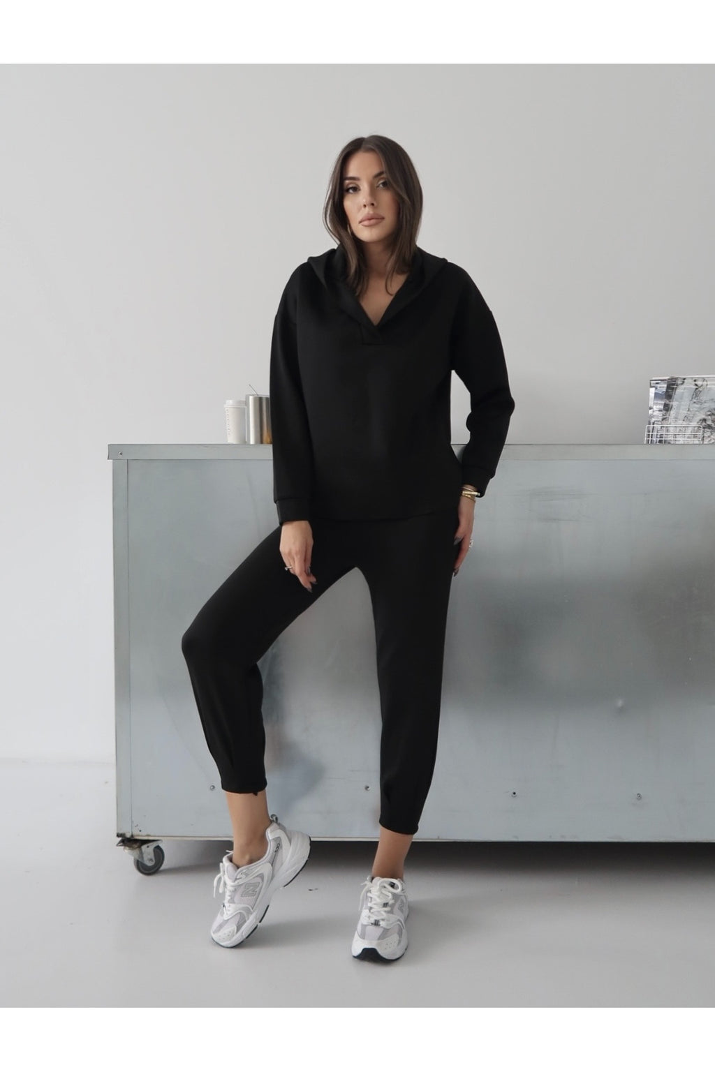 PWG1210251811 - Kadın Nexa Scuba Kumaş Kapüşonlu Alt- Üst Takım - Siyah