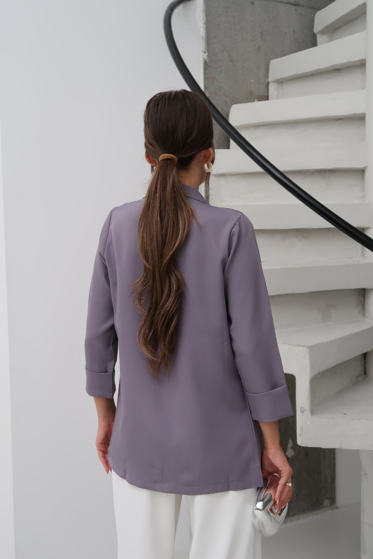 PWG0206251846 - Kadın Atlas Kumaş Astarsız Blazer Ceket, Premium Kalite - Gri