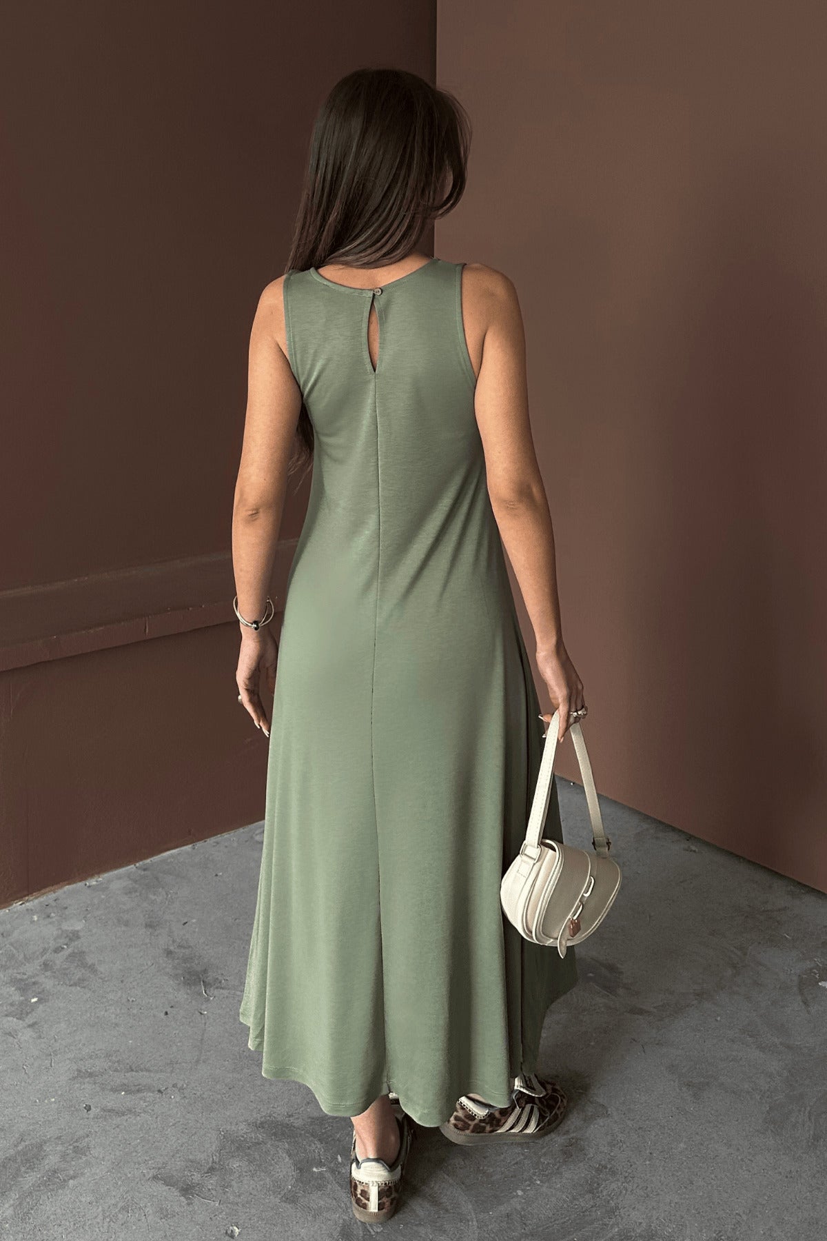 PWG1504251825 - Kadın Eleanor Yeşil Modal Pike Kumaş Maxi Yazlık Elbise - Mint