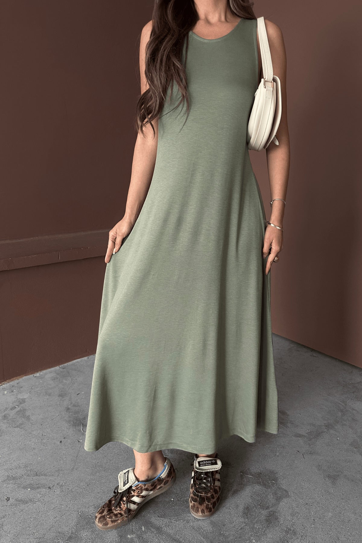 PWG1504251825 - Kadın Eleanor Yeşil Modal Pike Kumaş Maxi Yazlık Elbise - Mint