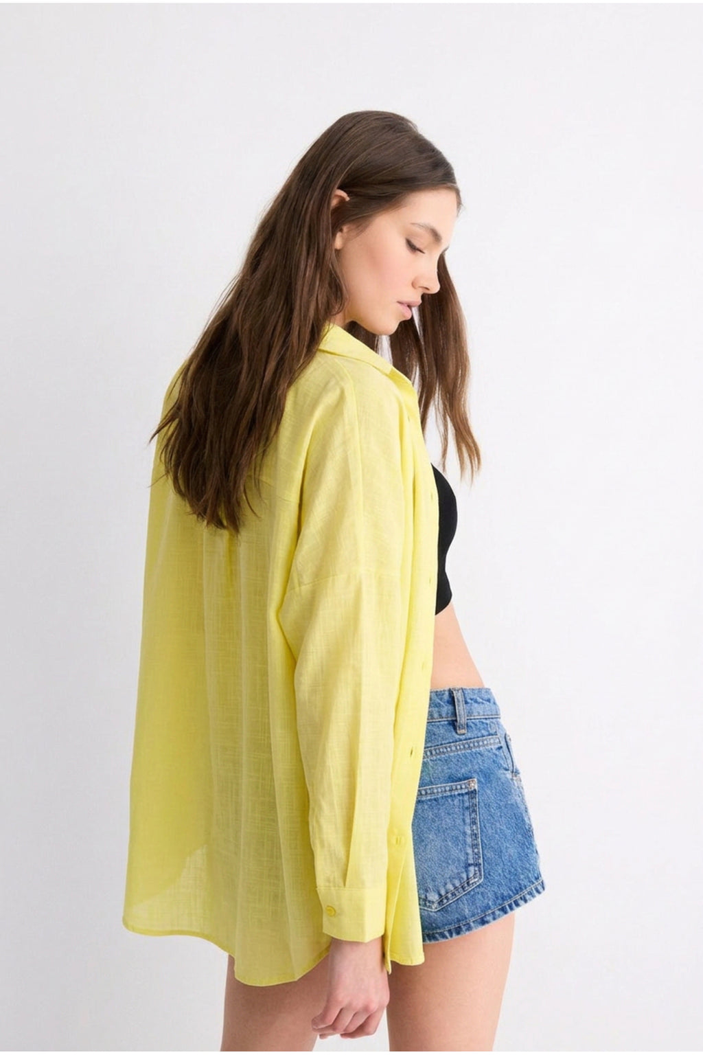 PWGPERRY - Kadın Perry Keten Gömlek Oversize - Sarı