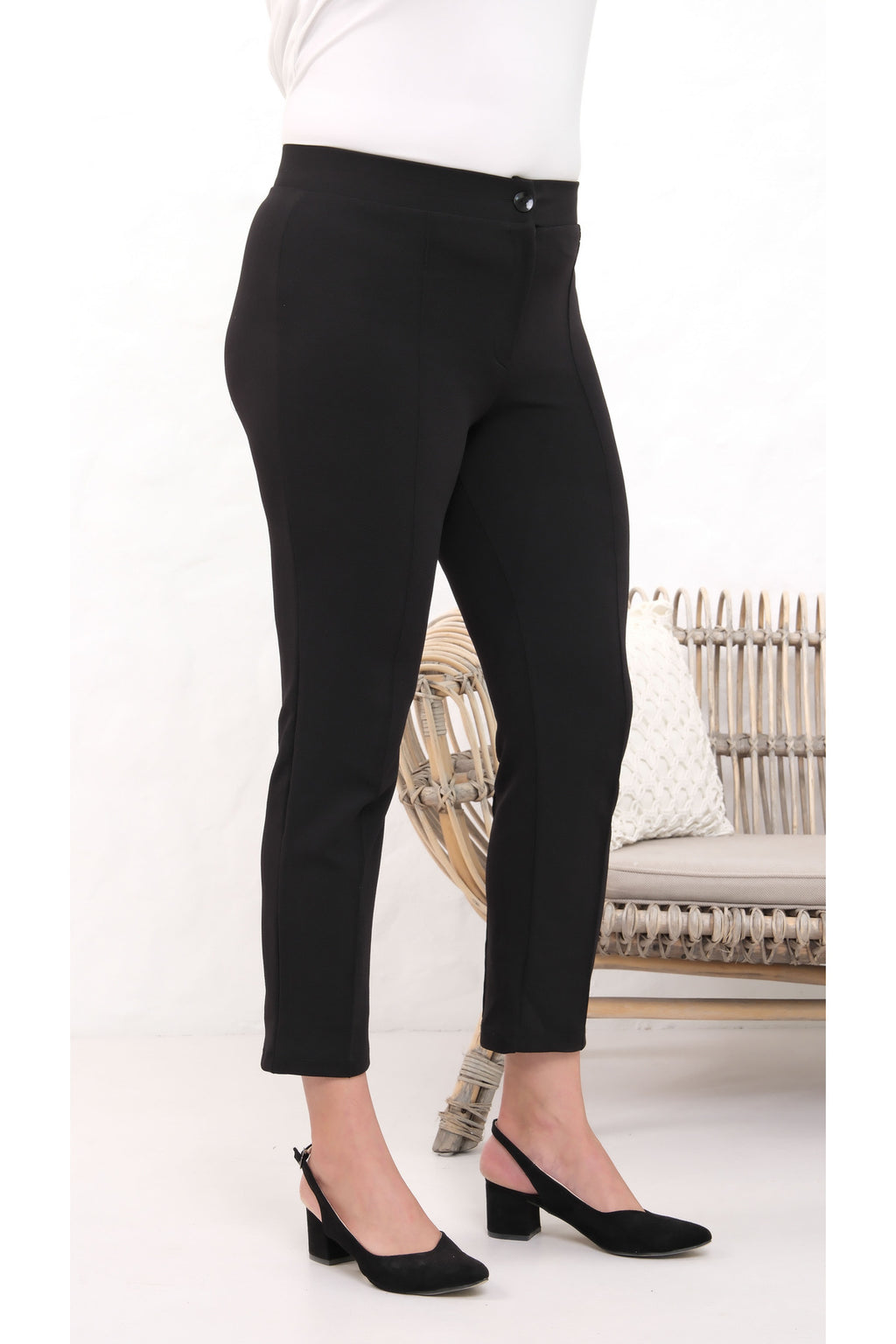 PWG909241317 - Likralı Büyük Beden Dar Paça Pantolon, 4 Mevsim, Vücudu Toplayan Pantolon - SİYAH