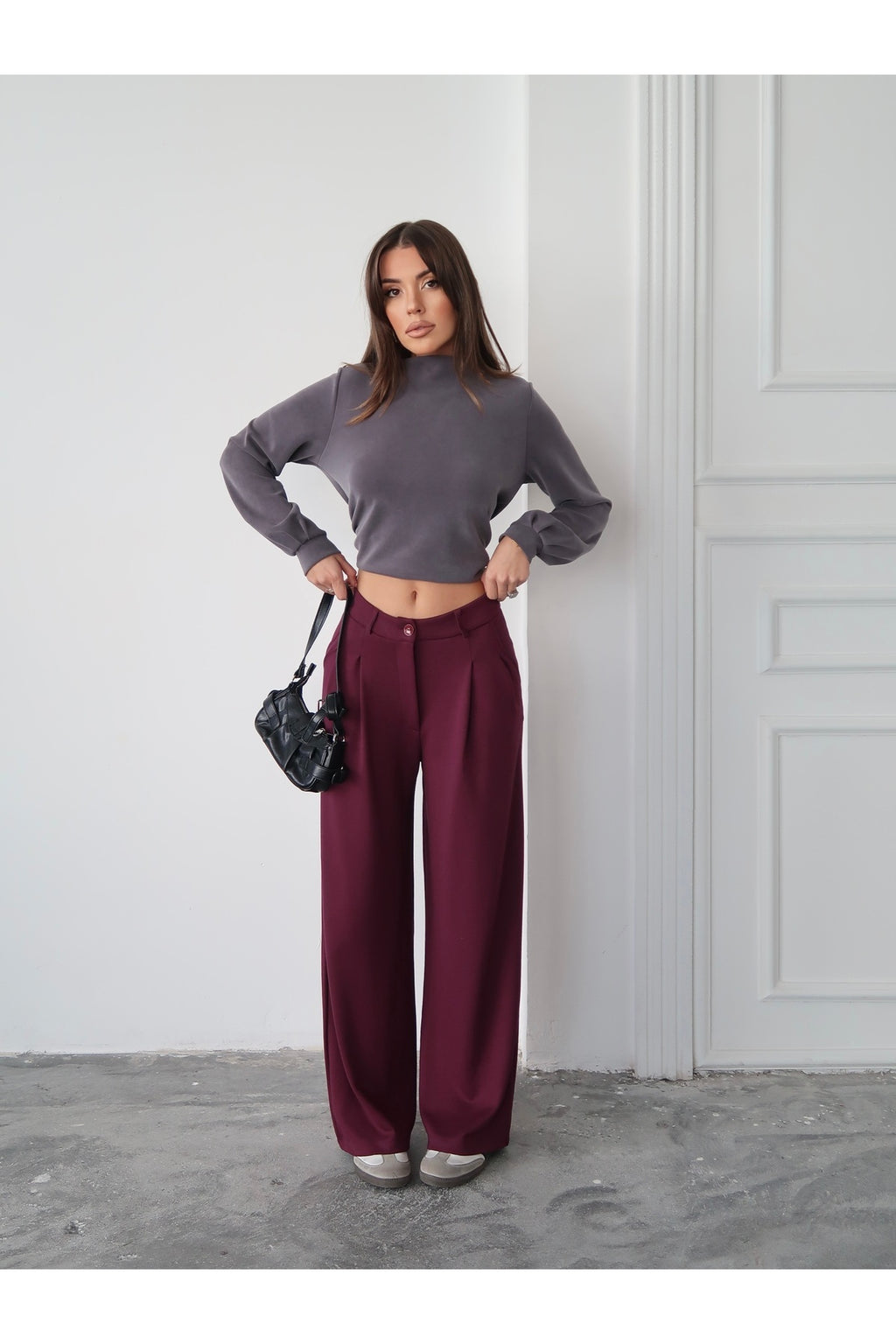 PWG2711251435 - Kadın Nova Modal Dokulu Pileli Palazzo Pantolon - Bordo