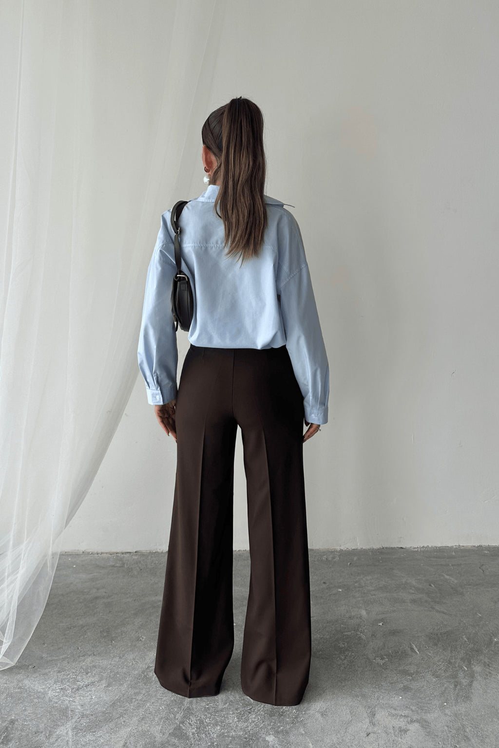 PWG1405251502 - Kadın Sindy Palazzo Model Kumaş Pantolon - Kahverengi