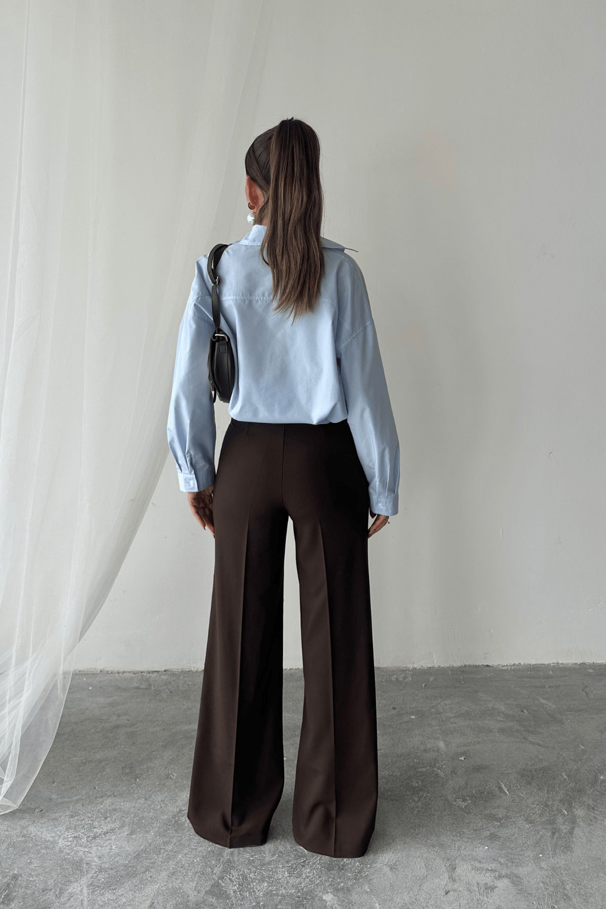 PWG1405251502 - Kadın Sindy Palazzo Model Kumaş Pantolon - Kahverengi