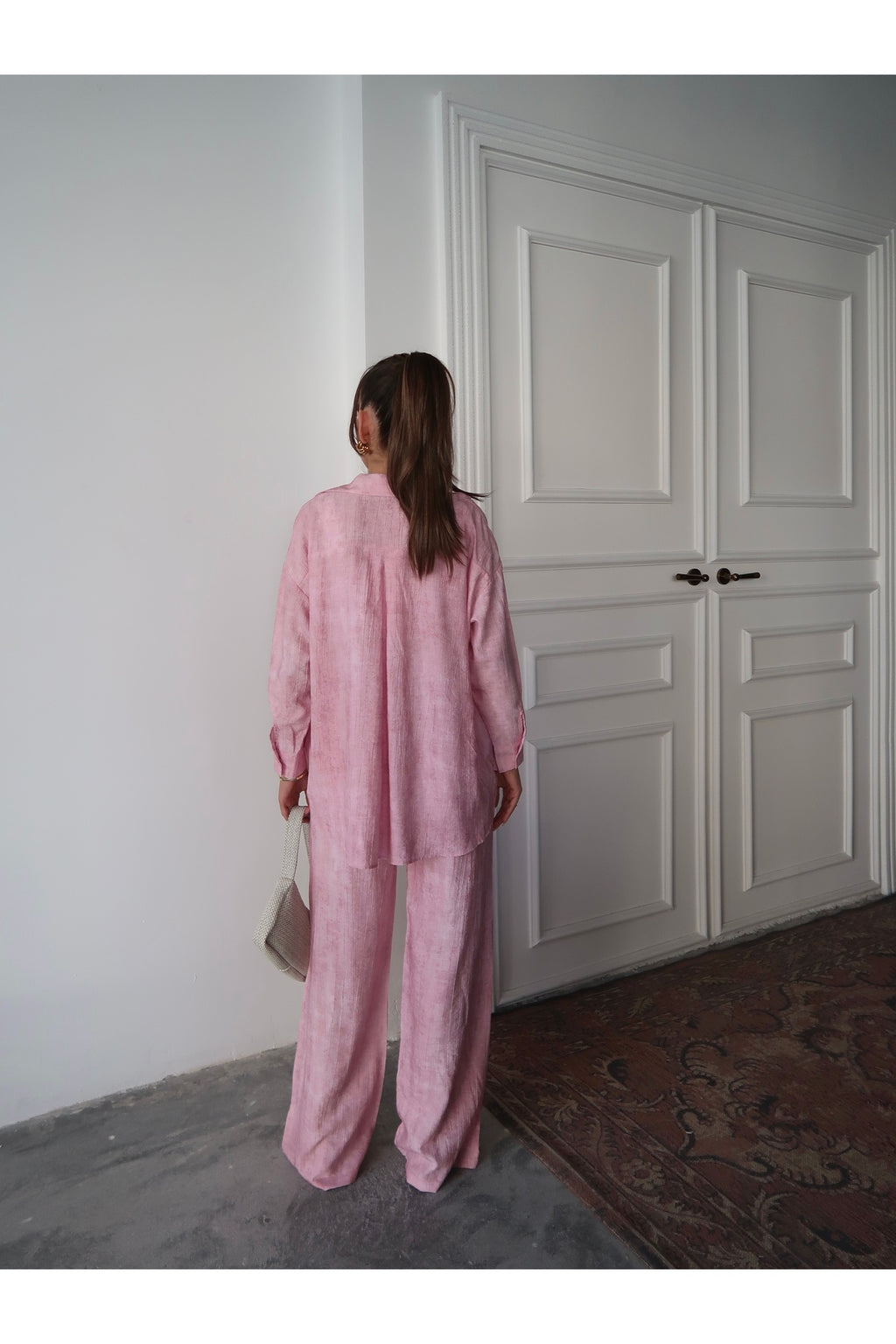 PWG0907251834 - Kadın Raven Dokuma Gömlek - Pantolon Yazlık Takım - Pembe