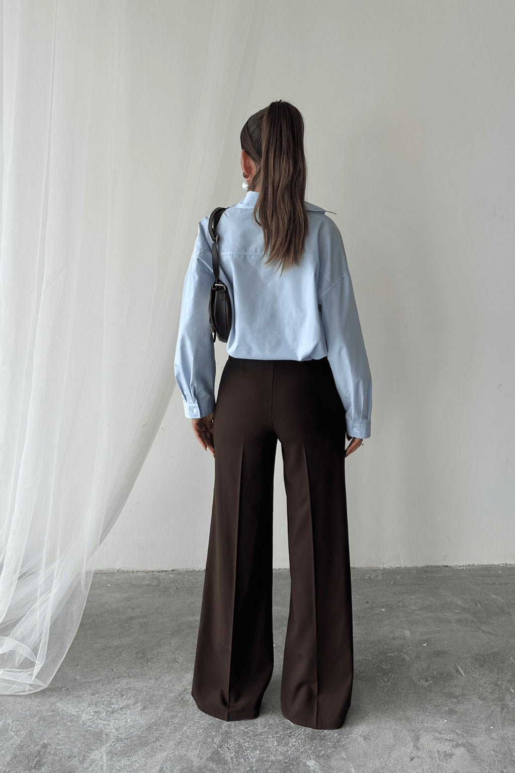 PWG1405251502 - Kadın Sindy Palazzo Model Kumaş Pantolon - Kahverengi