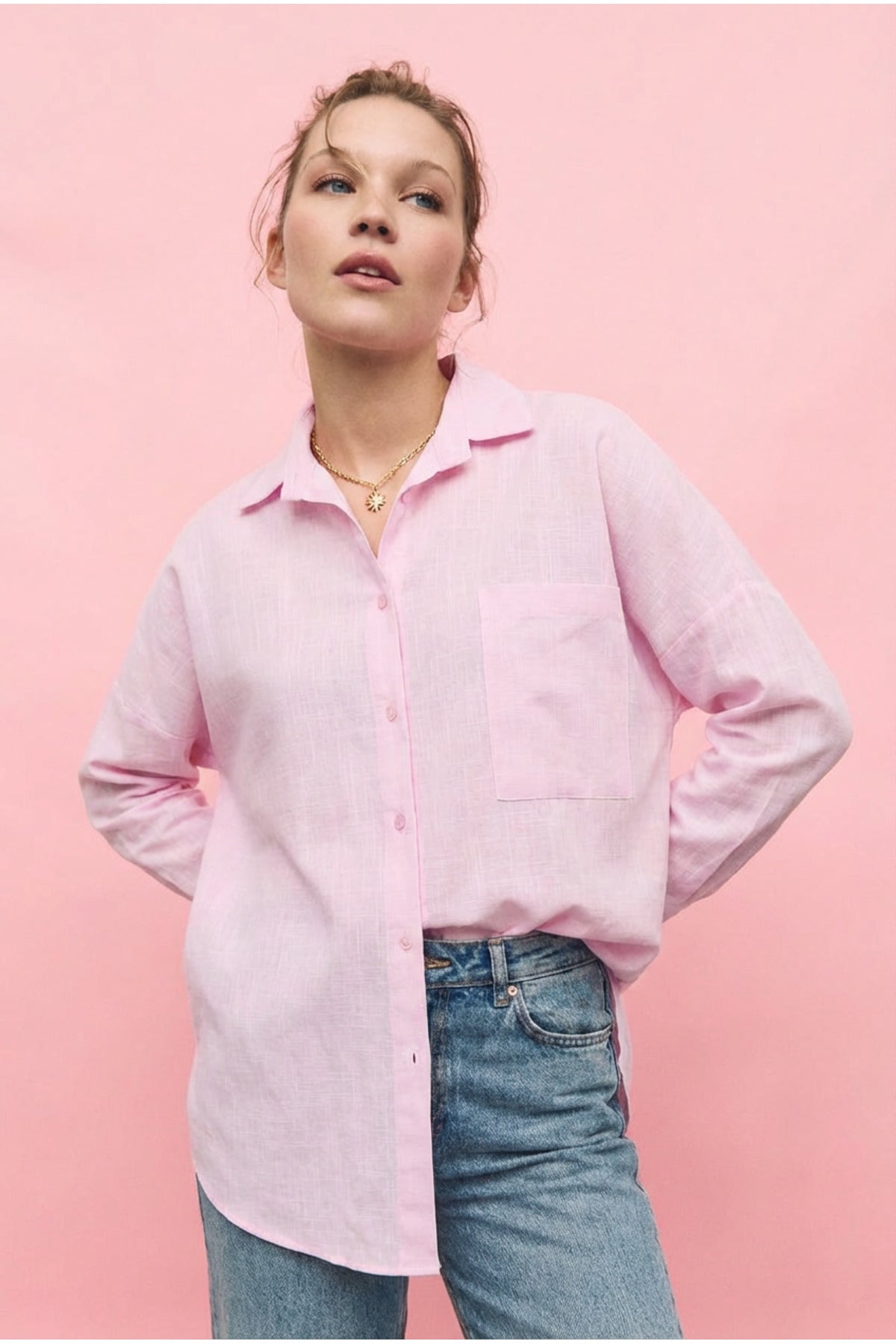PWGPERRY - Kadın Perry Keten Gömlek Oversize - Pembe