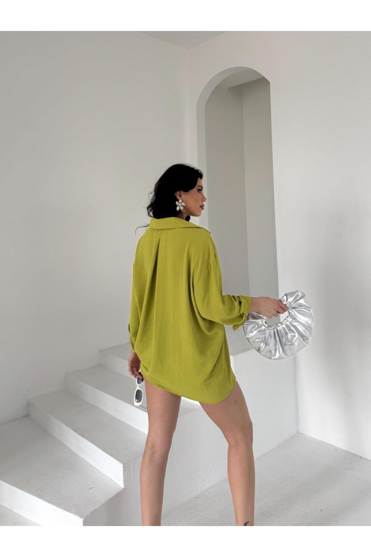 PWG903250053 - Kadın Flory Ayrobin Oversize Tek Cep Gömlek - SARI