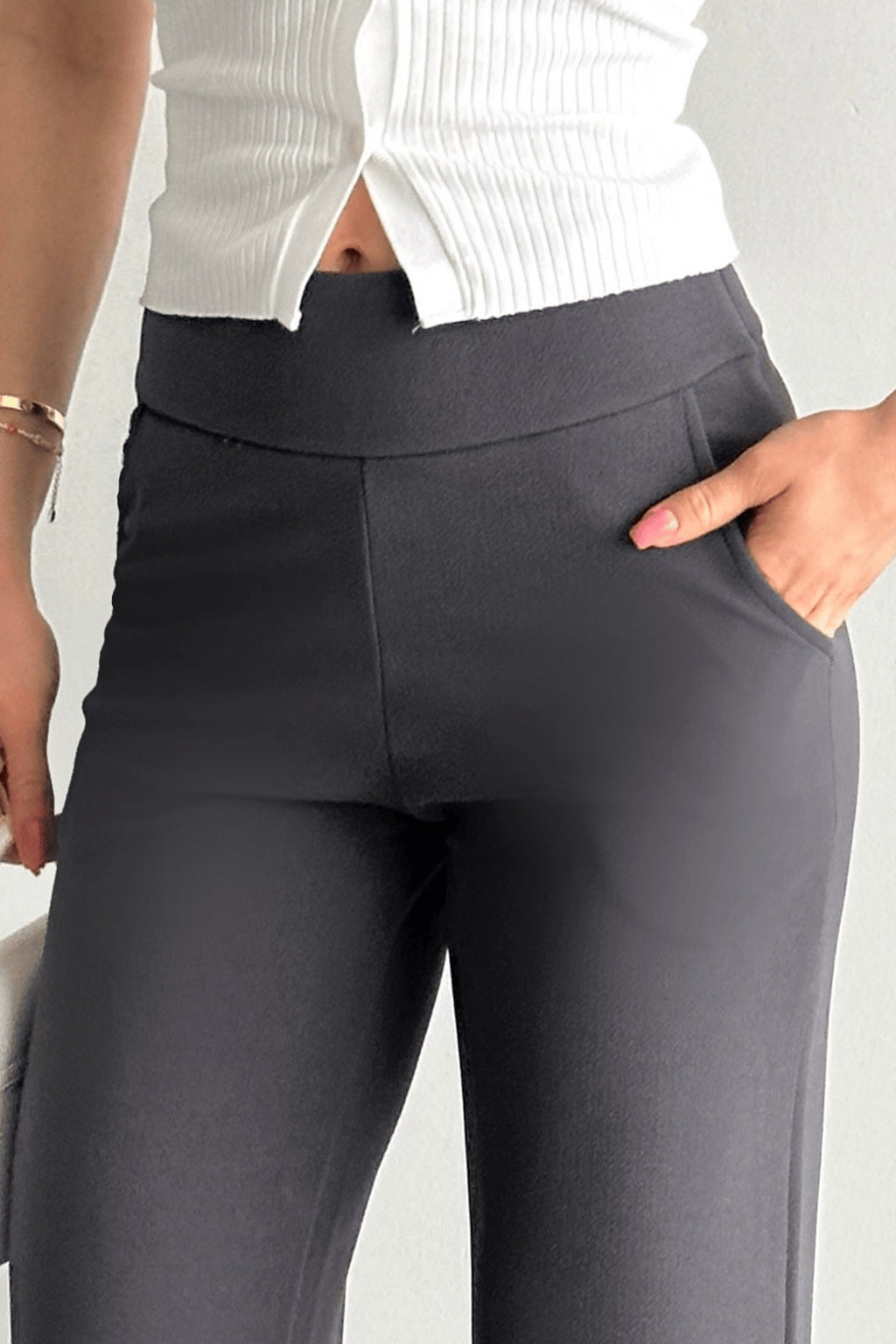 PWG3011241434 - Kadın Vetra Füme Modal Kumaş Palazzo Kadın Pantolon, Korsajlı Premium İşçilik