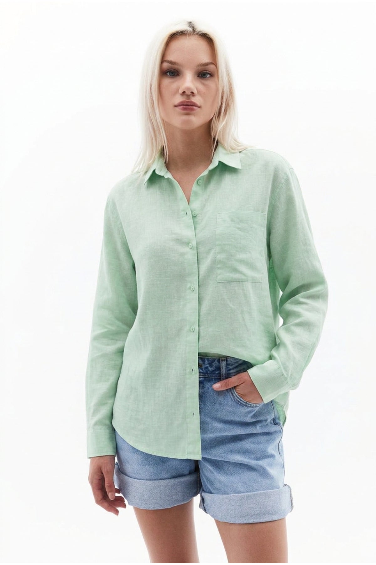 PWGPERRY - Kadın Perry Keten Gömlek Oversize - Mint