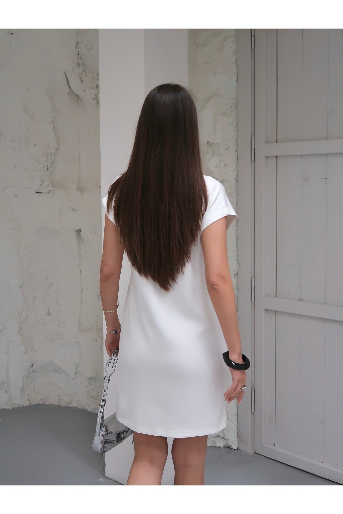 PWG1004250151 - Kadın Penny Polo Yaka Cepli Elbise - Soft Modal Kumaş - Beyaz