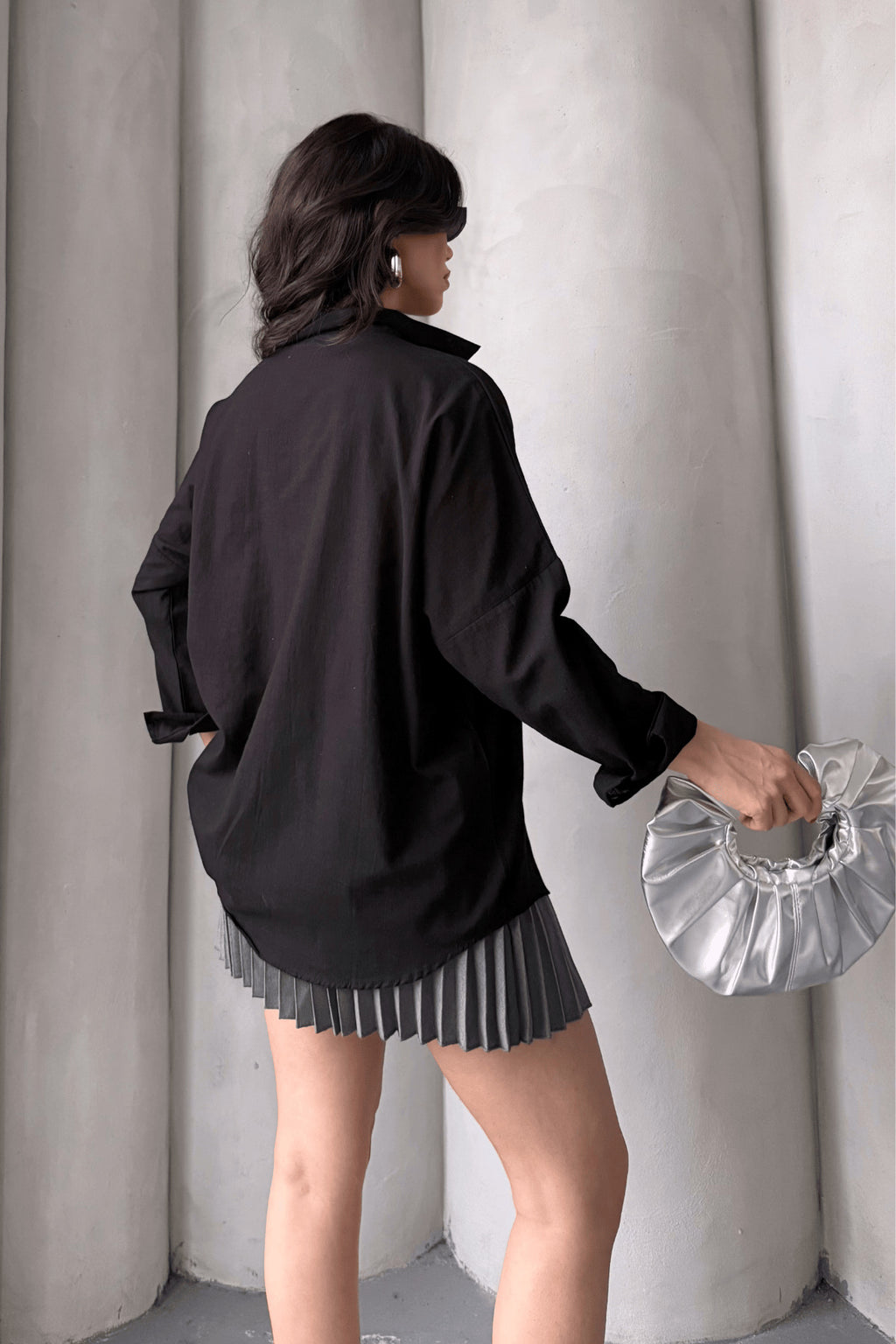 PWG1504250420 - Kadın Harper Çift Cepli Oversize Keten Gömlek, 2025 Summer Collection - Siyah