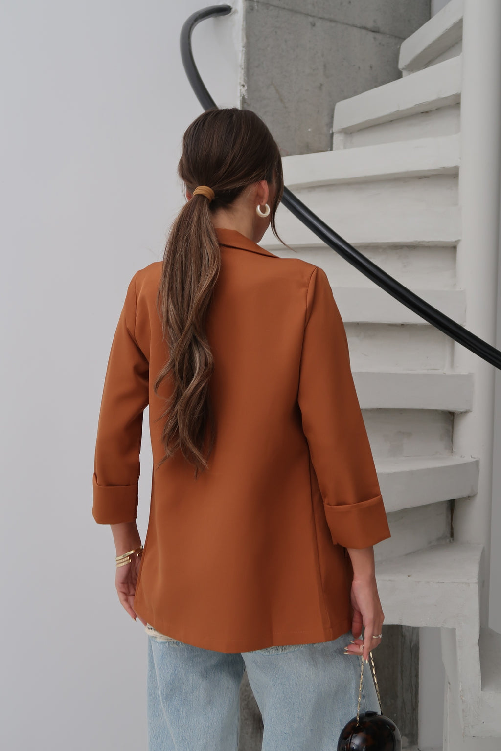 PWG0206251846 - Kadın Atlas Kumaş Astarsız Blazer Ceket, Premium Kalite - Tarçın