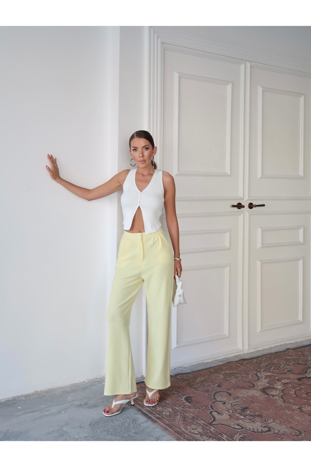 PWG1308251921 - Kadın Loretta Beli Pileli Palazzo Pantolon - Sarı