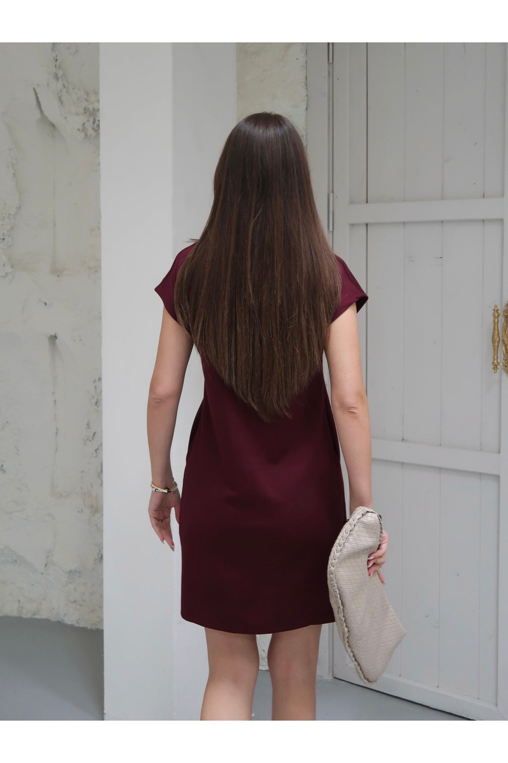PWG1004250151 - Kadın Penny Polo Yaka Cepli Elbise - Soft Modal Kumaş - Bordo