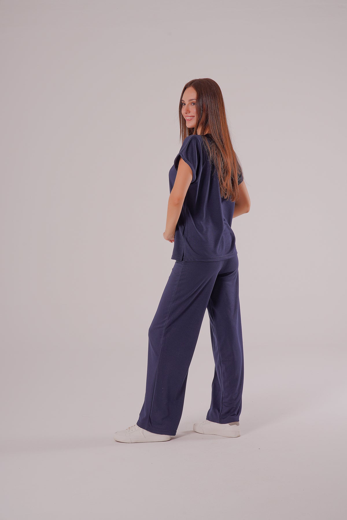 PWG0907251756 - Kadın Meadow Modal Çimalı T-shirt-Pantolon Takım - Lacivert