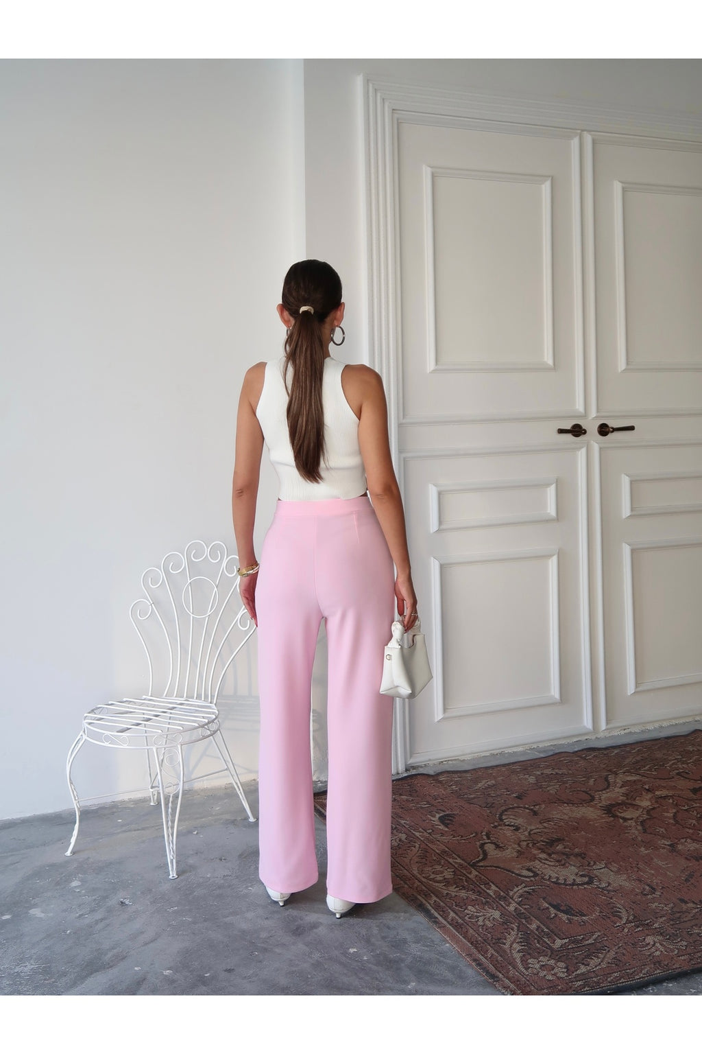 PWG1308251921 - Kadın Loretta Beli Pileli Palazzo Pantolon - Pembe