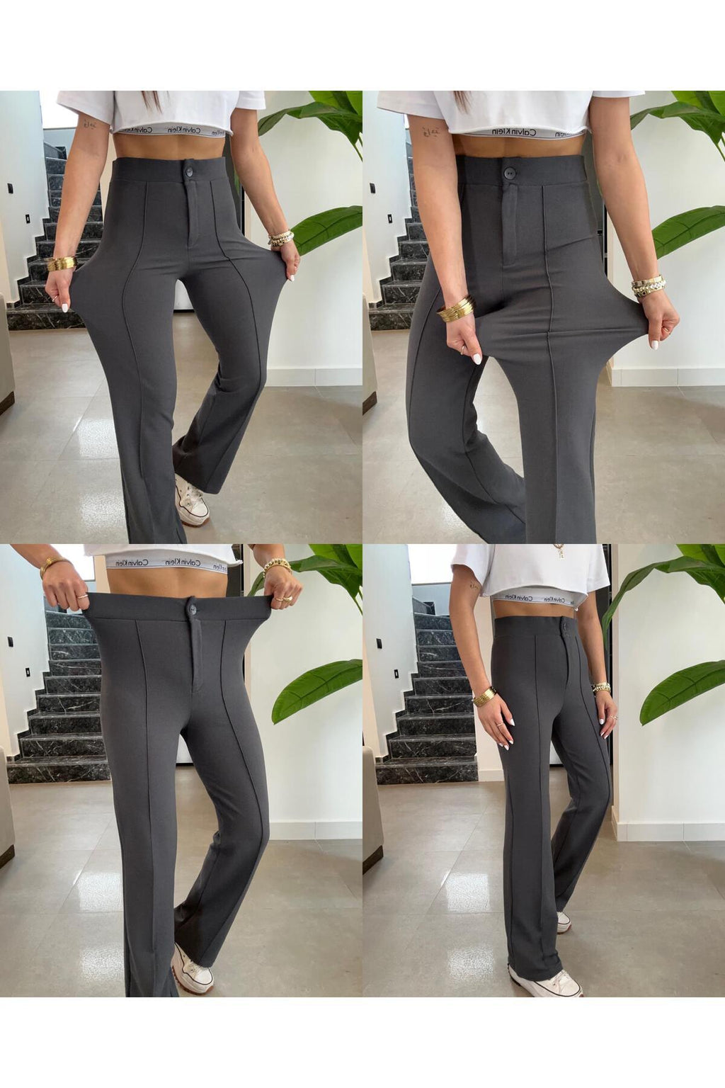TYC5048B05D001E008 - Çimalı Palazzo Pantolon, 4 Mevsim, En Boy Likralı, Favori Pantolon, İş Pantolonu - GRİ