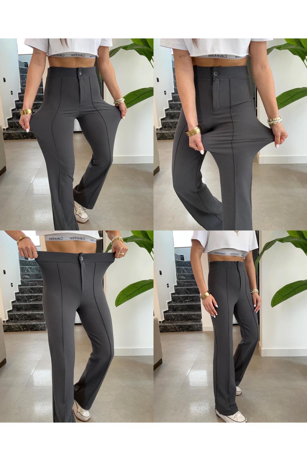 TYC5048B05D001E008 - Çimalı Palazzo Pantolon, 4 Mevsim, En Boy Likralı, Favori Pantolon, İş Pantolonu - GRİ