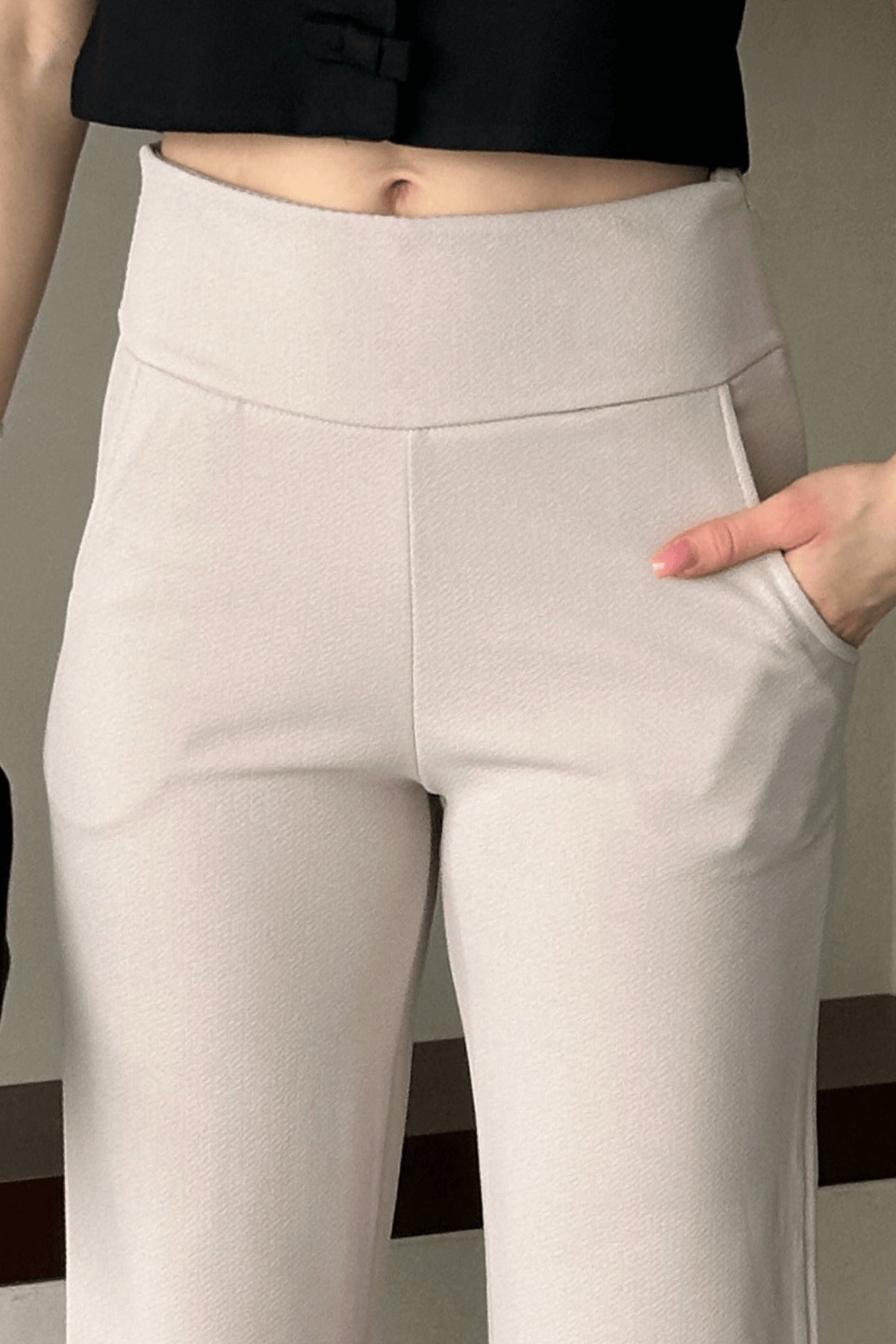 PWG3011241434 - Kadın Vetra Bej Modal Kumaş Palazzo Kadın Pantolon, Korsajlı Premium İşçilik - Taş