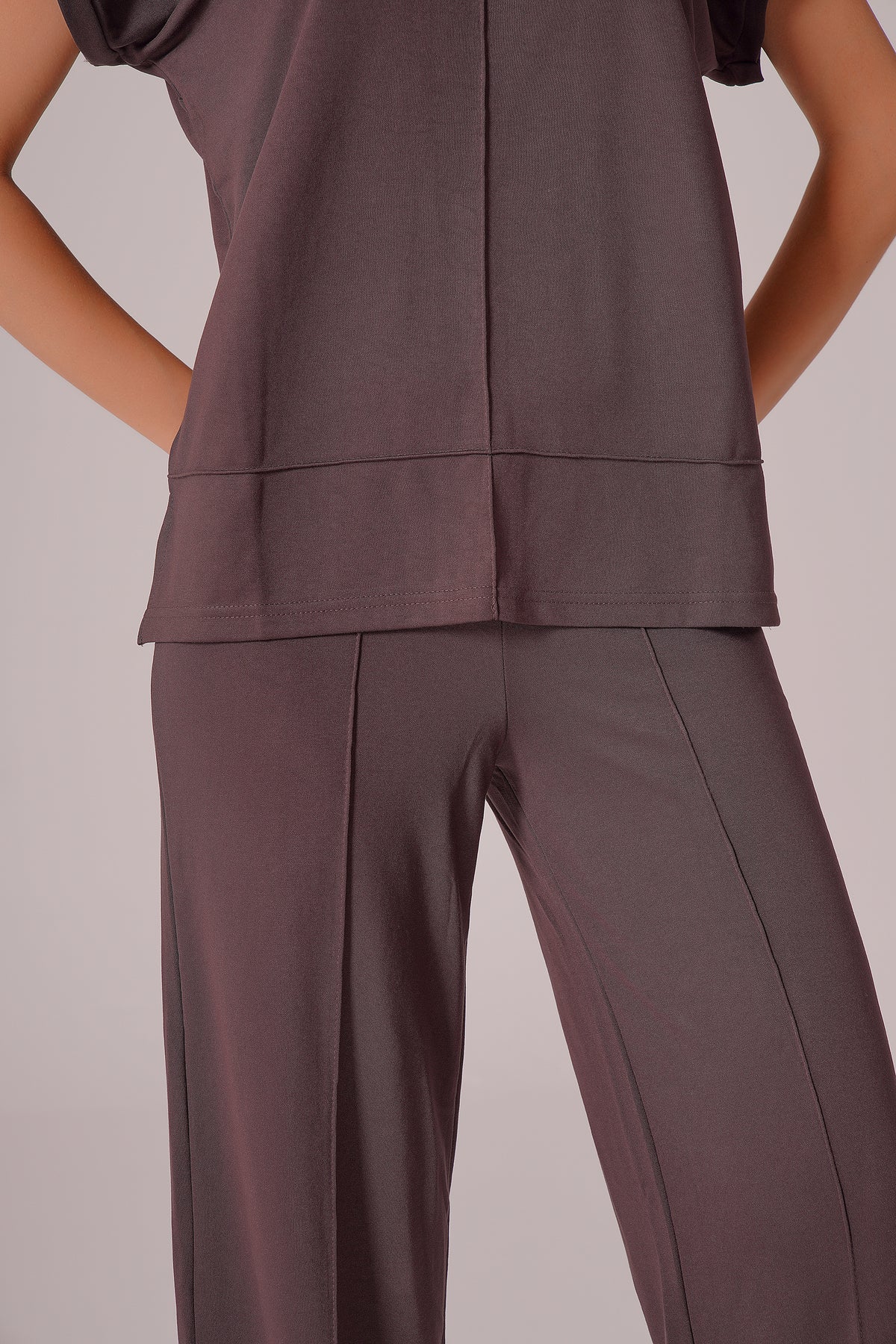 PWG0907251756 - Kadın Meadow Modal Çimalı T-shirt-Pantolon Takım - Kahverengi