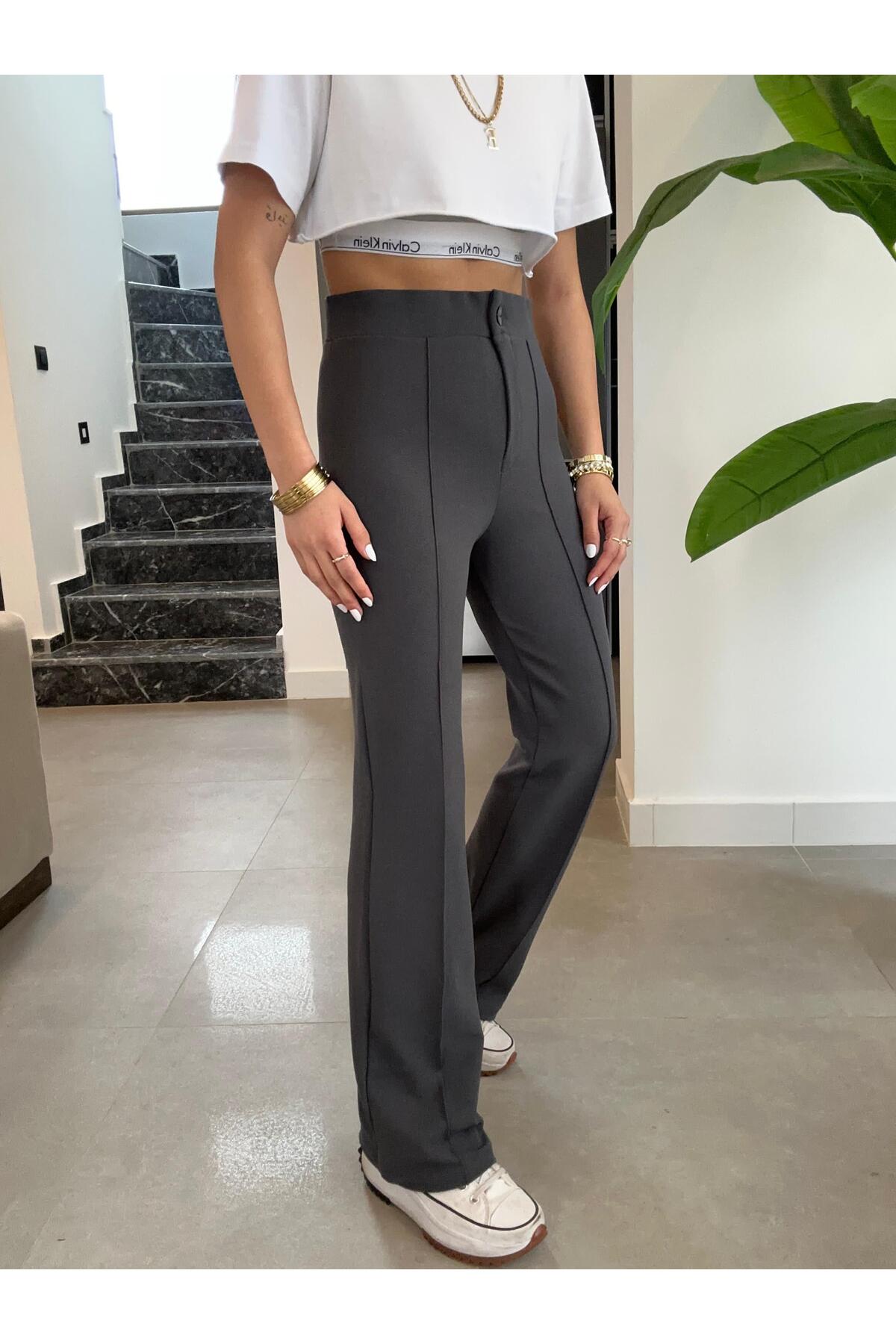 TYC5048B05D001E008 - Çimalı Palazzo Pantolon, 4 Mevsim, En Boy Likralı, Favori Pantolon, İş Pantolonu - GRİ