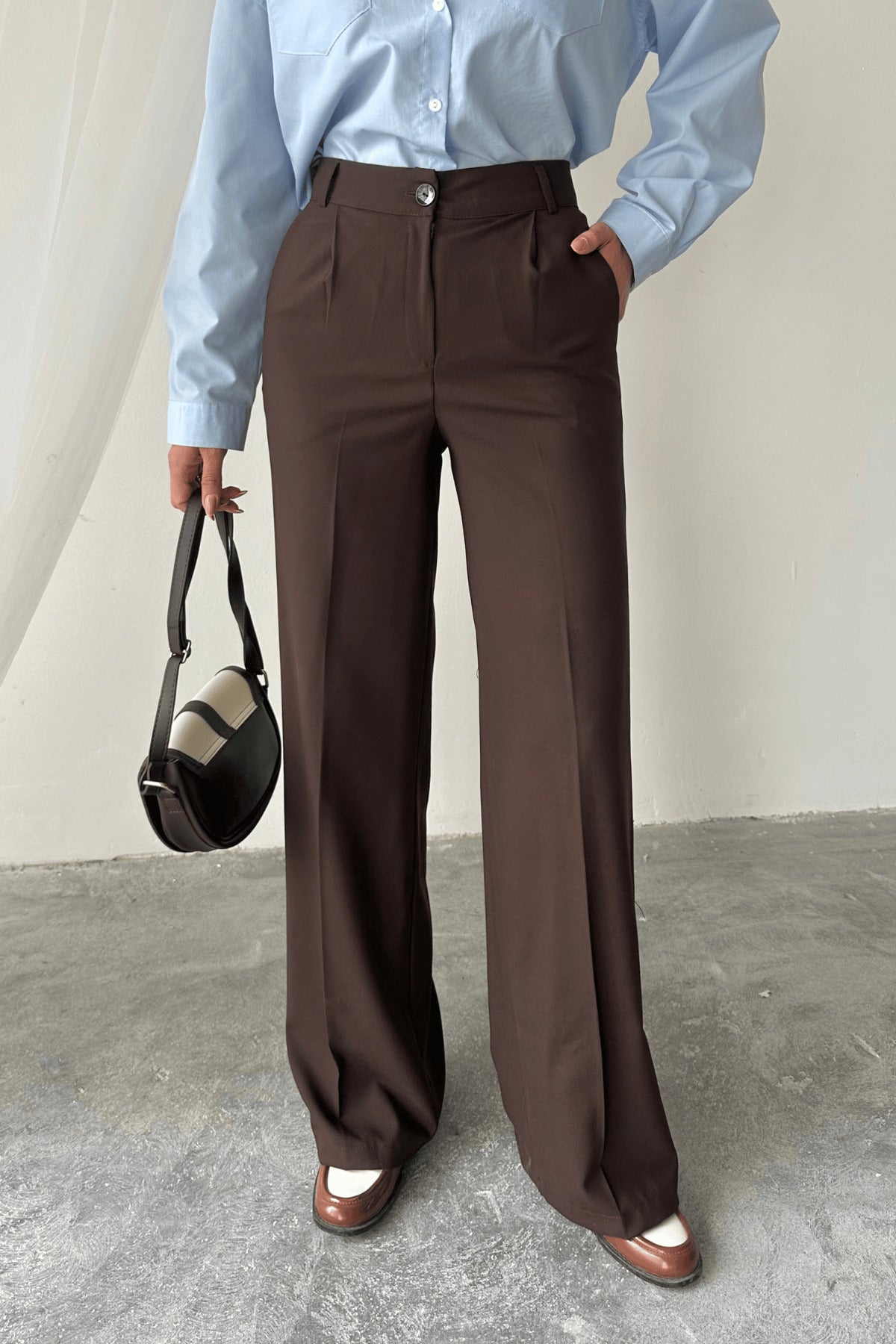 PWG1405251502 - Kadın Sindy Palazzo Model Kumaş Pantolon - Kahverengi