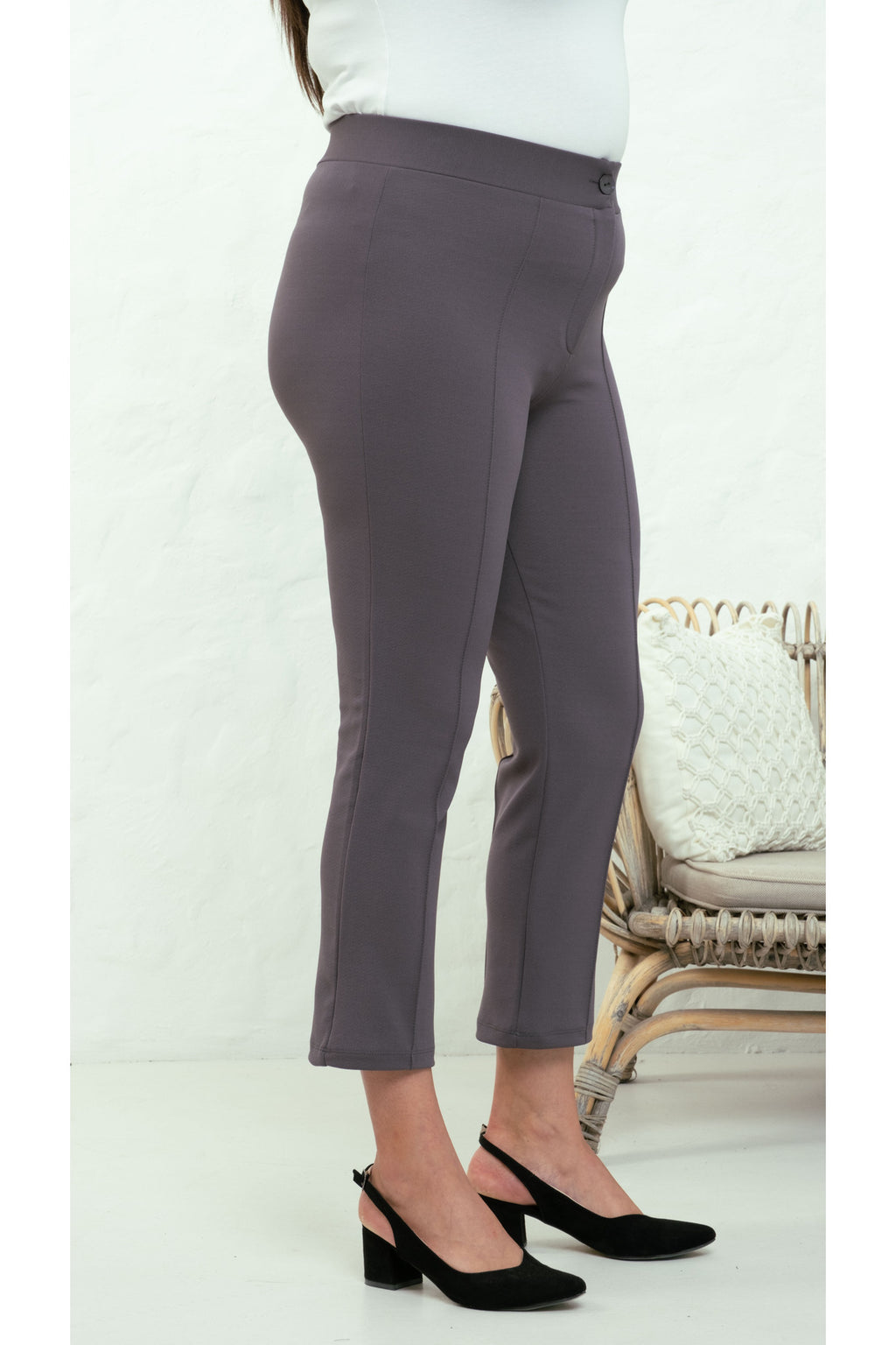 PWG909241317 - Likralı Büyük Beden Dar Paça Pantolon, 4 Mevsim, Vücudu Toplayan Pantolon - Füme