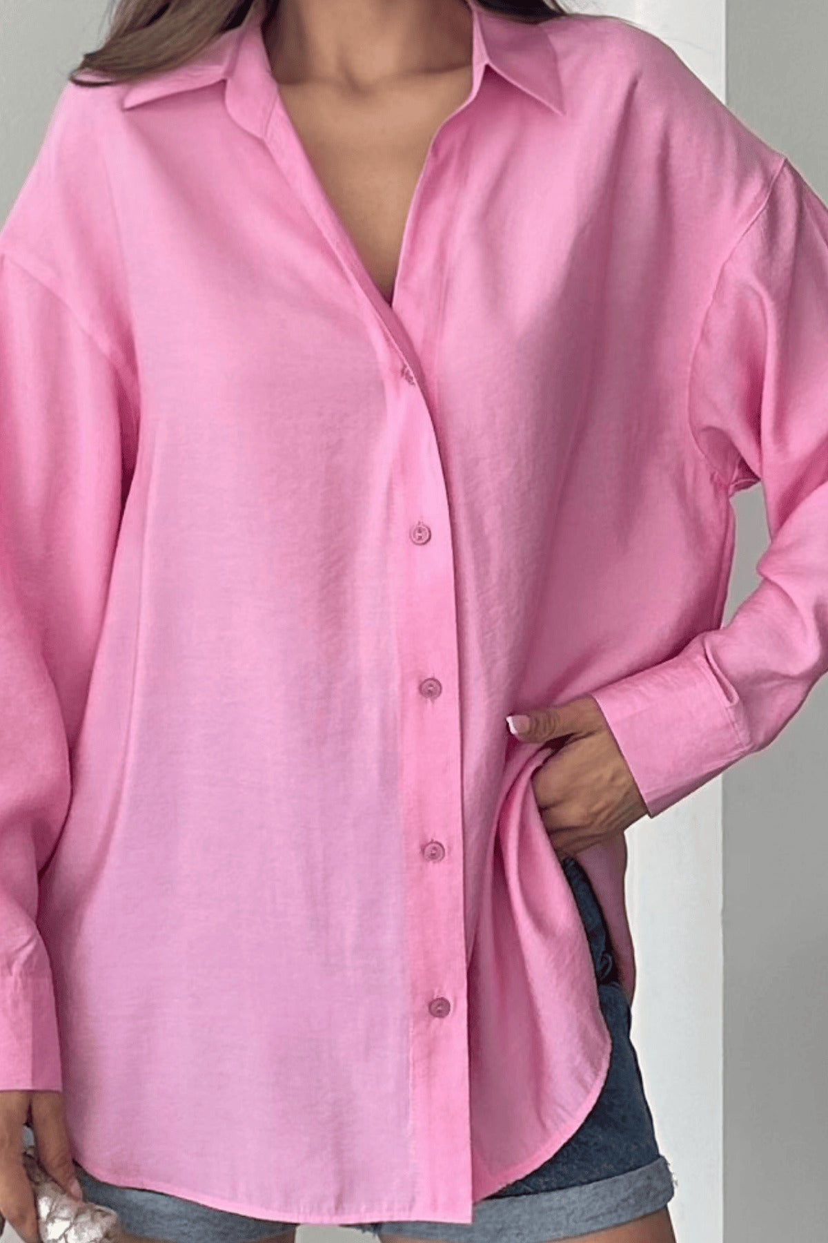PWG1504250126 - Kadın Freya Modal Kumaş Oversize Gömlek - Pembe